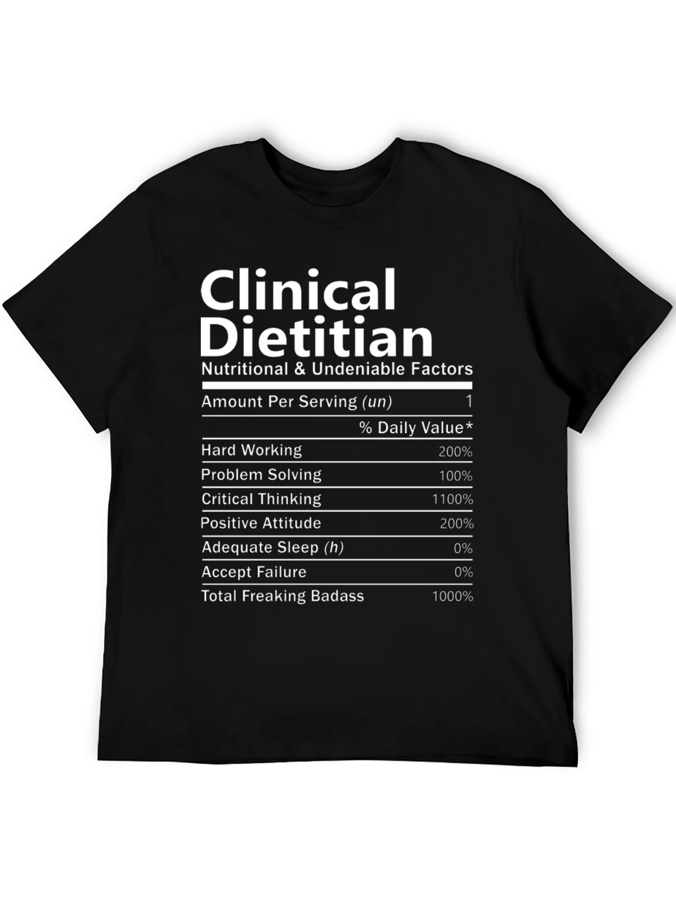 Black Funny Clinical Dietitian Nutrition Facts Black T-Shirt view 5