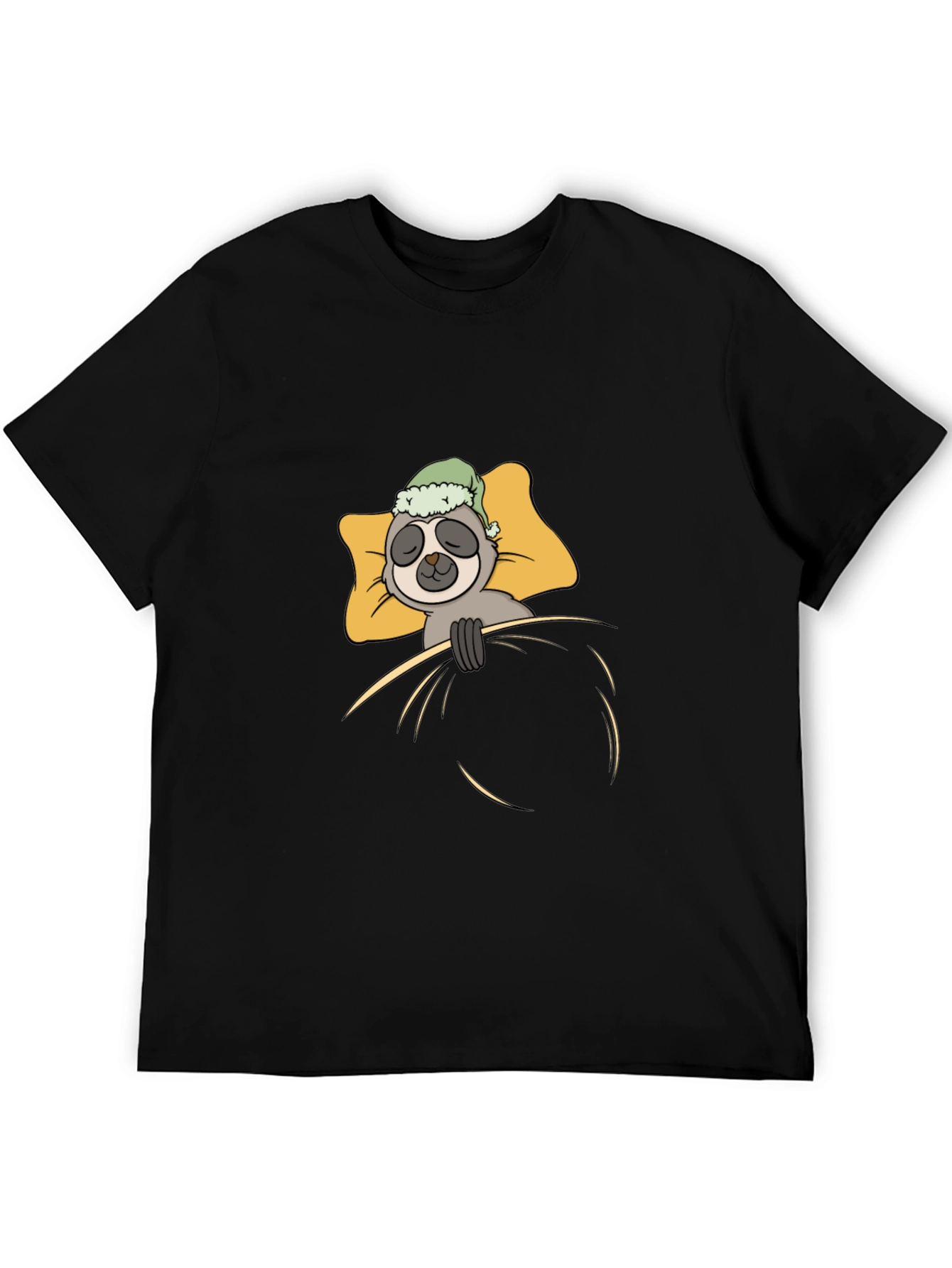 Black Sloth Sleeping in Bed Graphic T-Shirt view 5