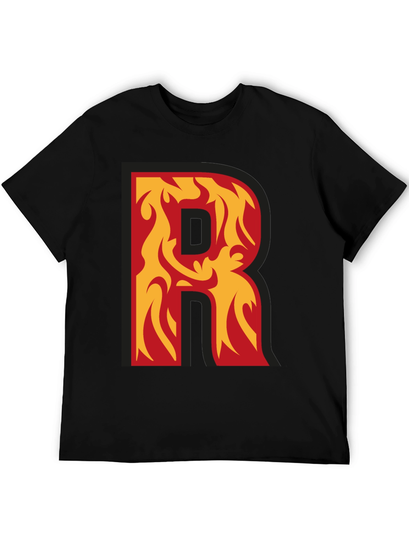 Black Flaming Letter R Graphic Tee - Cool Design! view 5