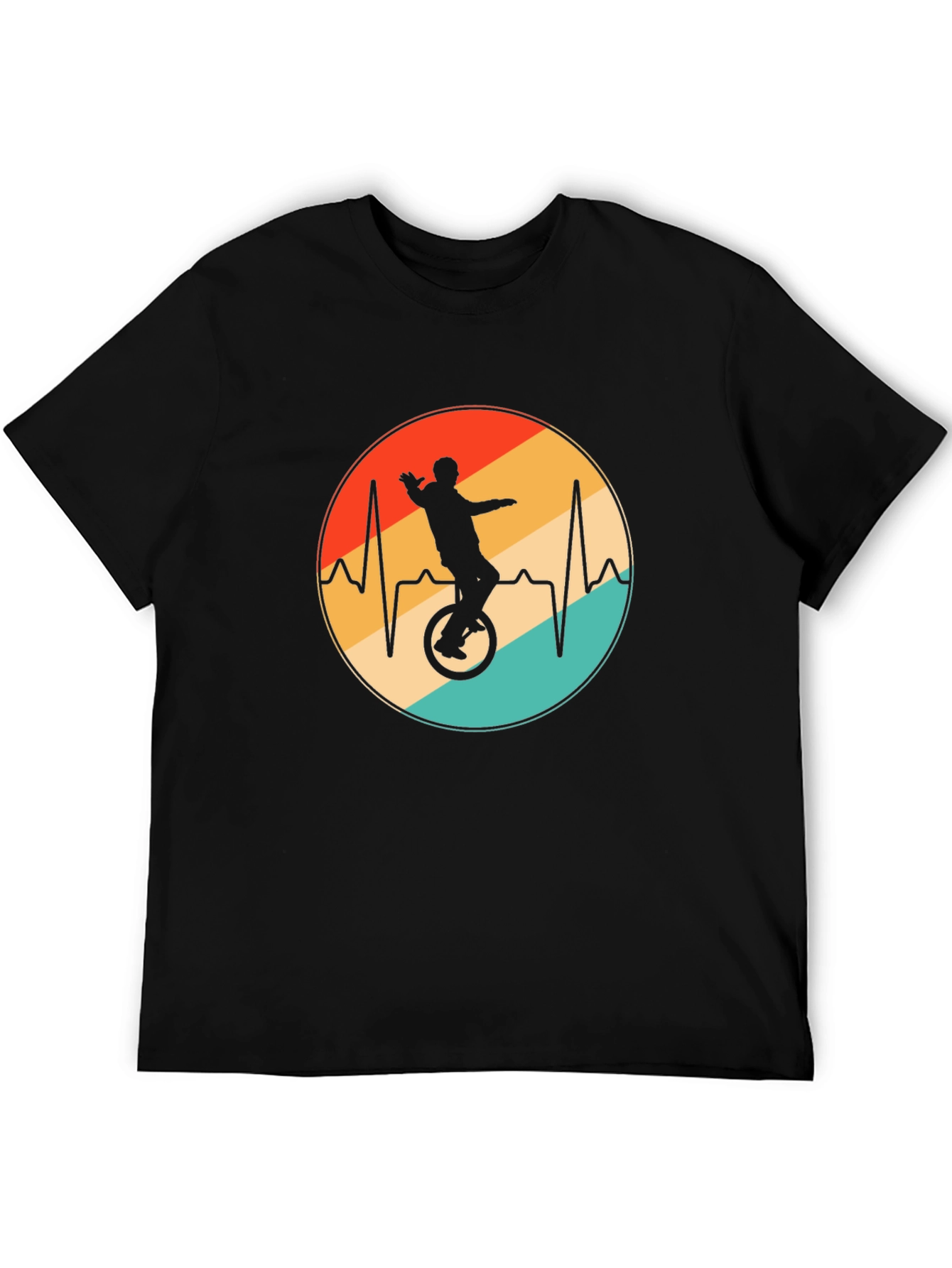 Black Unicycle Heartbeat Black T-Shirt view 5