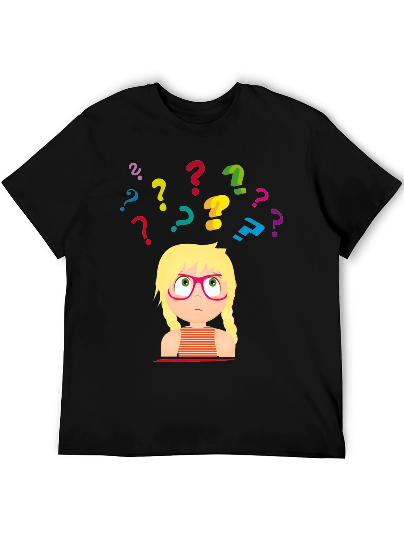 Black Puzzled Girl Graphic Tee - Black Cotton T-Shirt view 5