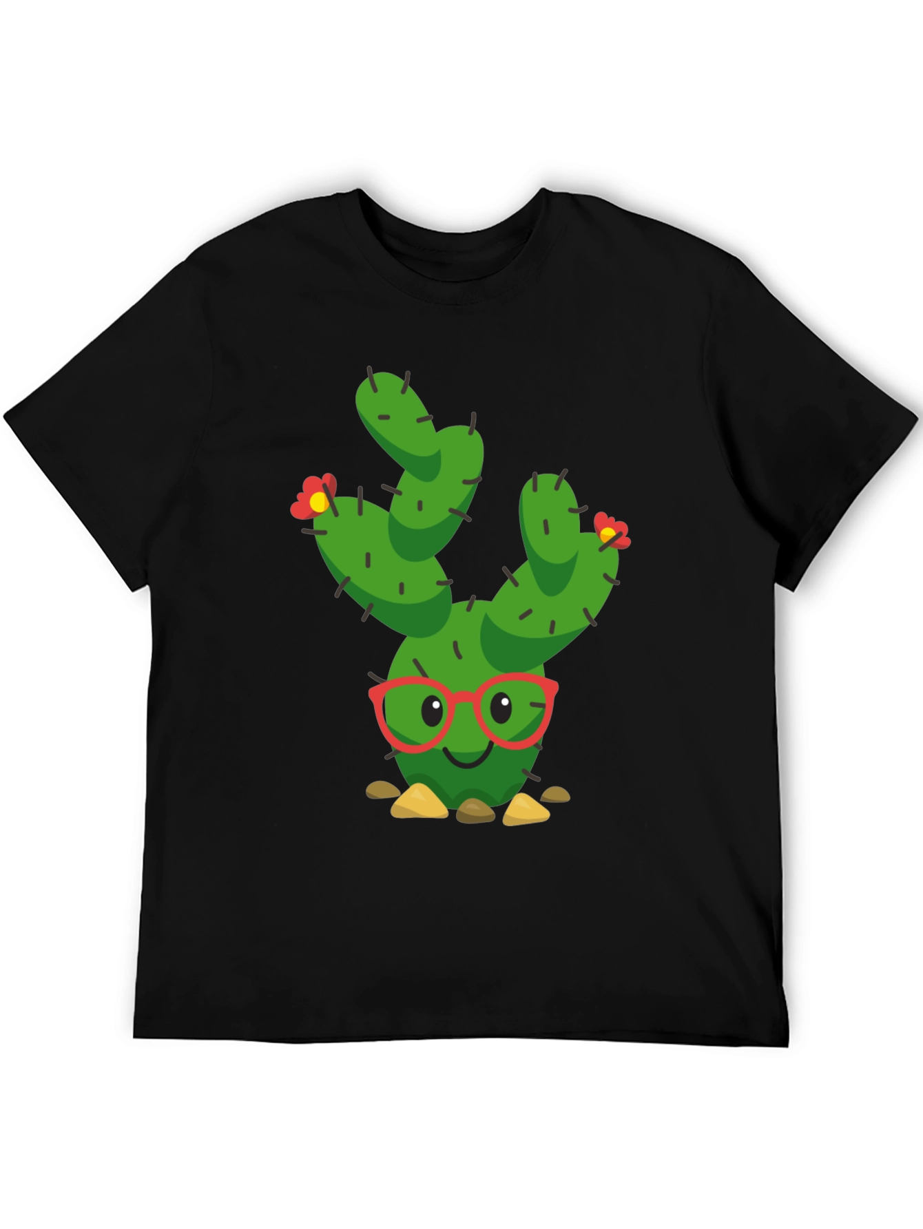Black Funny Cactus Graphic Tee - Black Cotton T-Shirt view 5