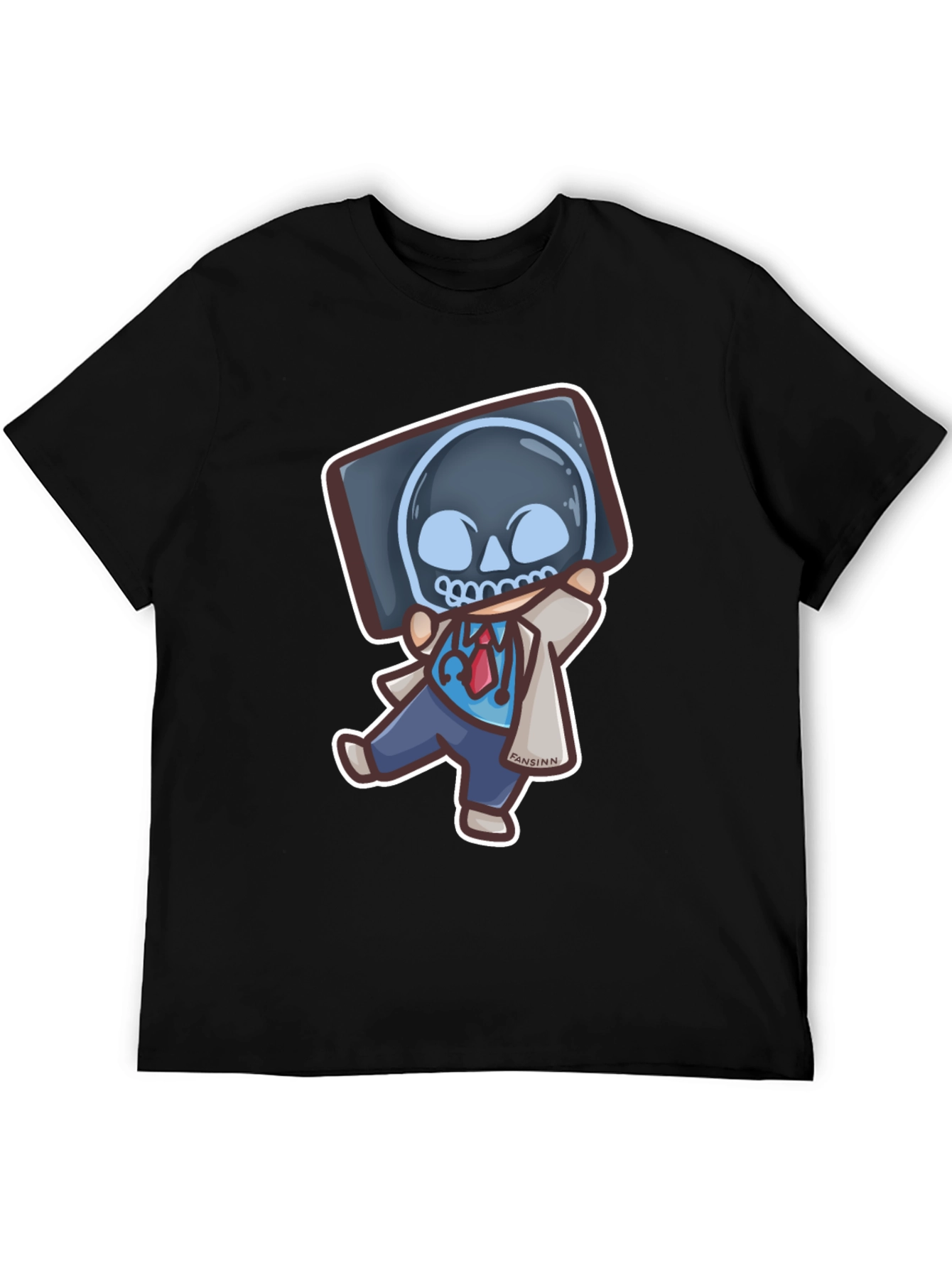 Black Funny Doctor X-Ray Skull T-Shirt view 5