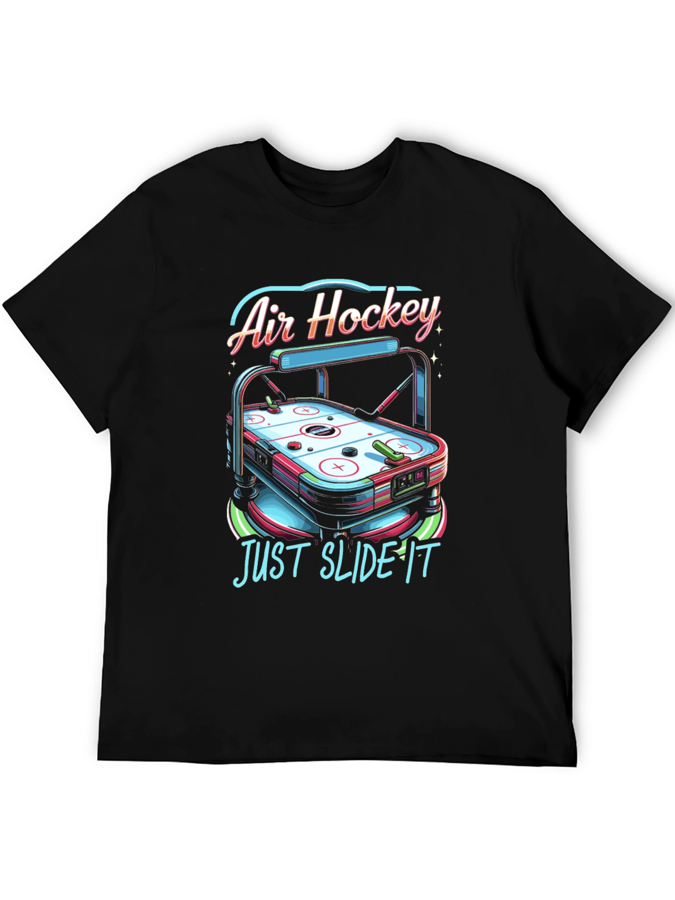 Black Air Hockey T-Shirt - "Just Slide It" Graphic Tee view 5