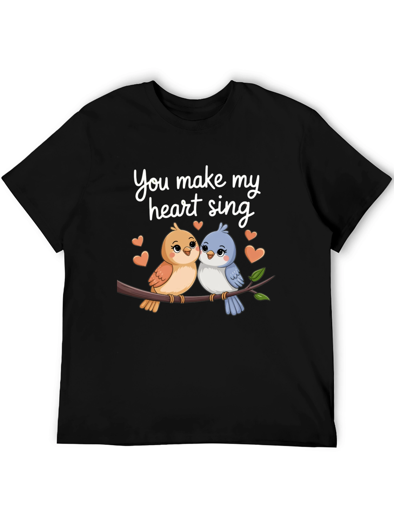 Black Cute Birds Heart Sing Black T-Shirt view 5