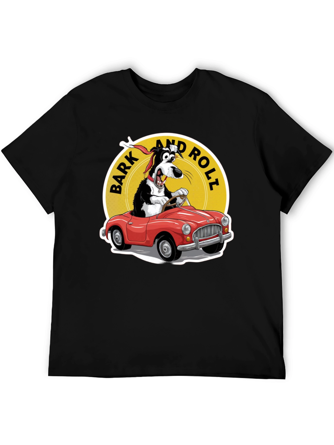 Black Bark and Roll T-Shirt - Dog Driving Car view 5