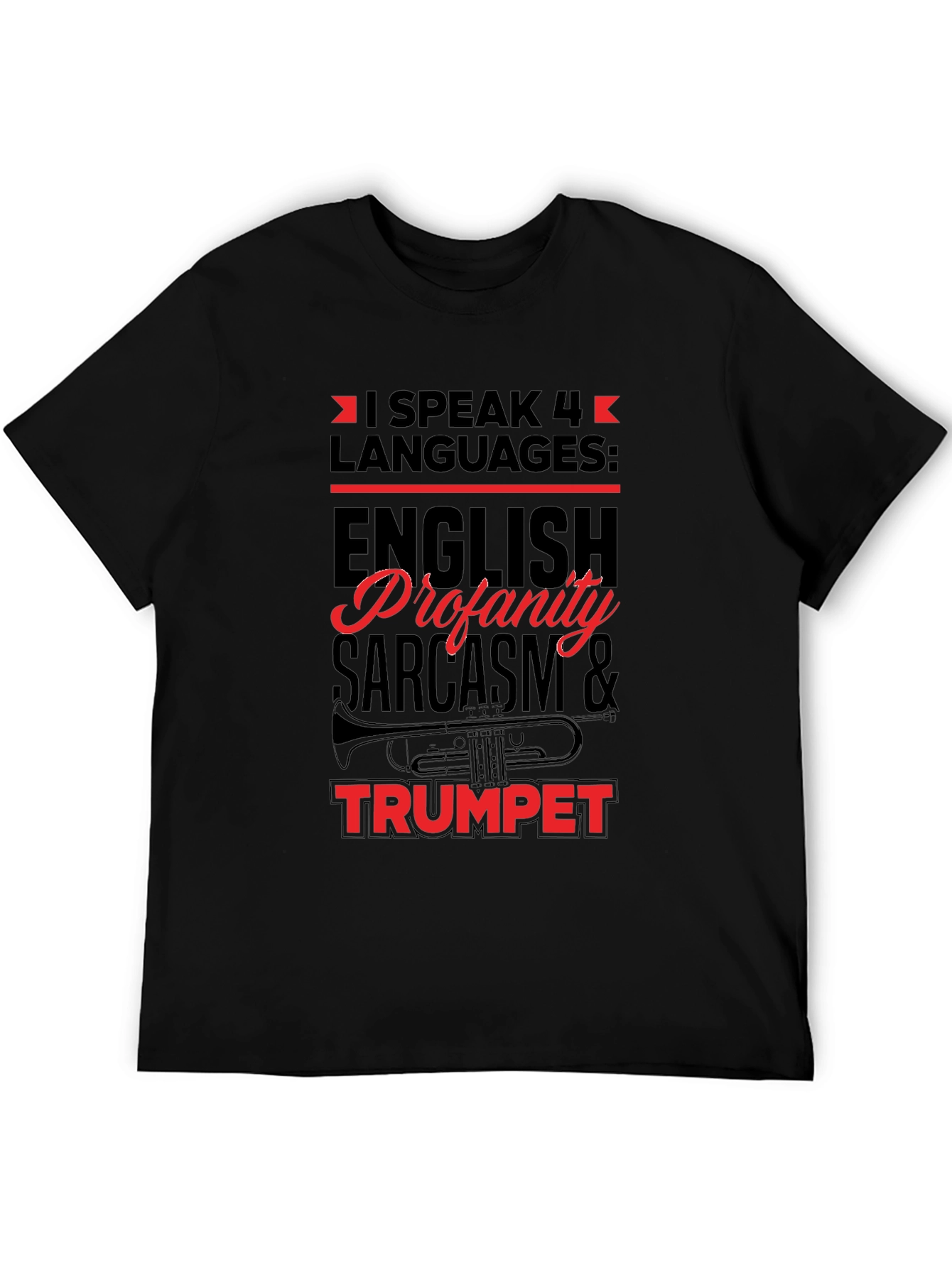 Black I Speak 4 Languages Trumpet Black T-Shirt view 5