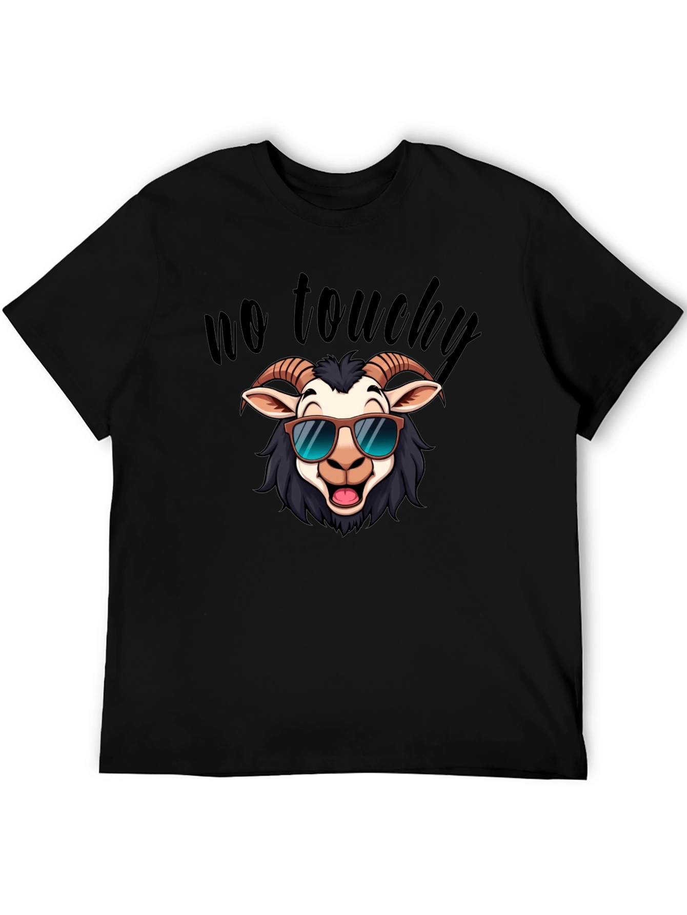 Black Cool Goat Graphic Tee - No Touchy Funny Shirt view 5