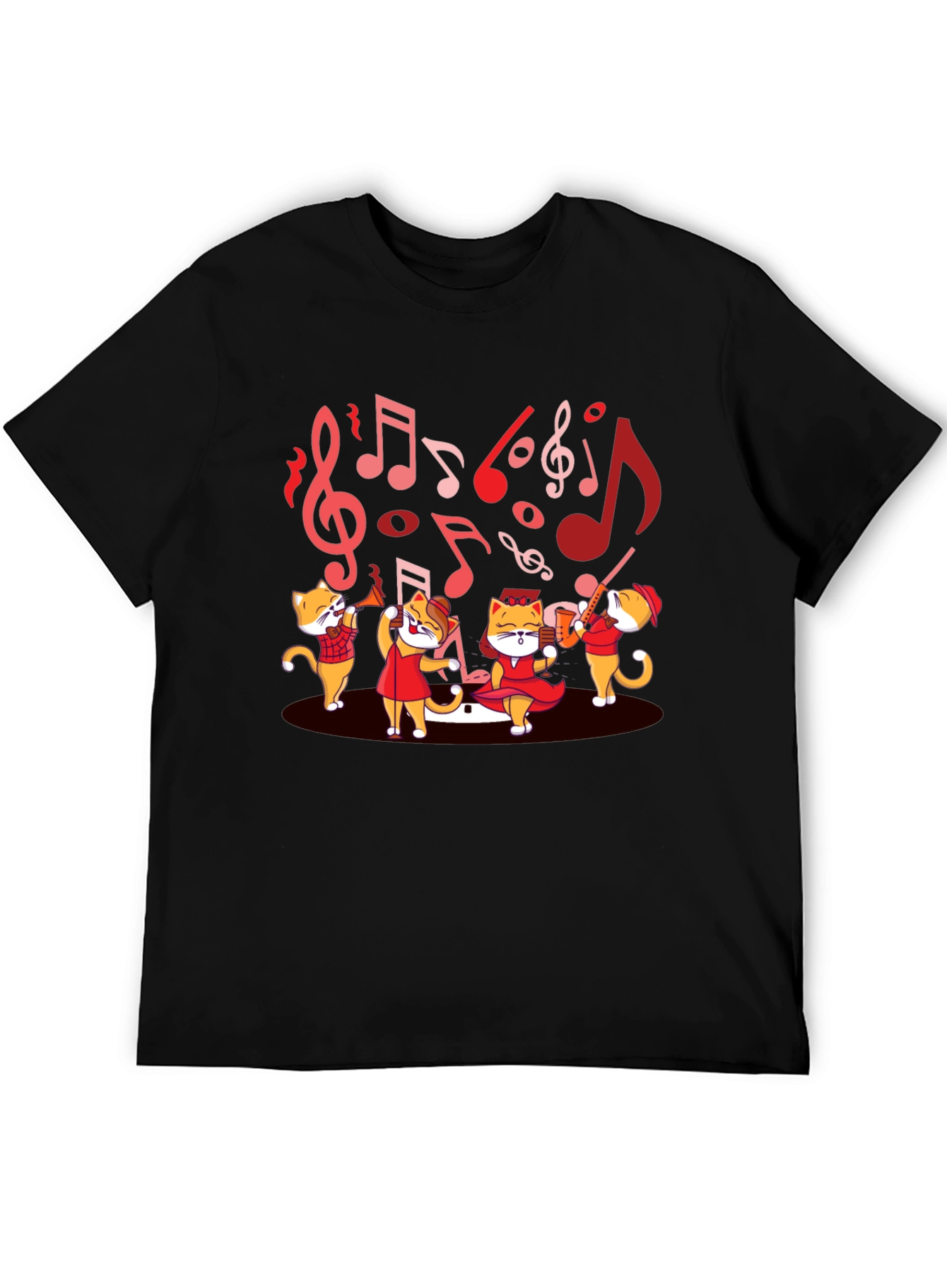Black Musical Cats T-Shirt - Band Design Tee view 5