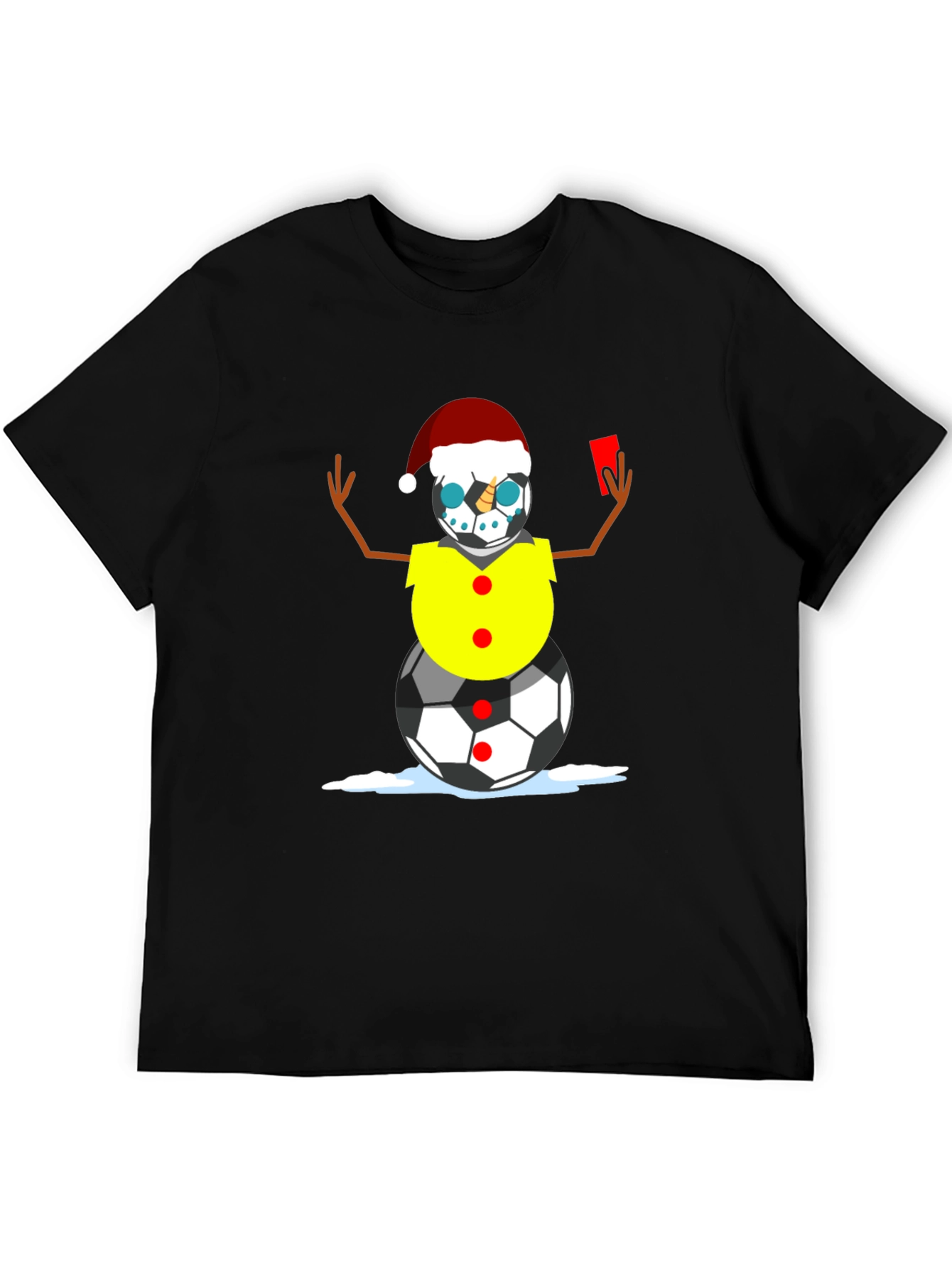 Black Soccer Snowman Christmas T-Shirt view 5
