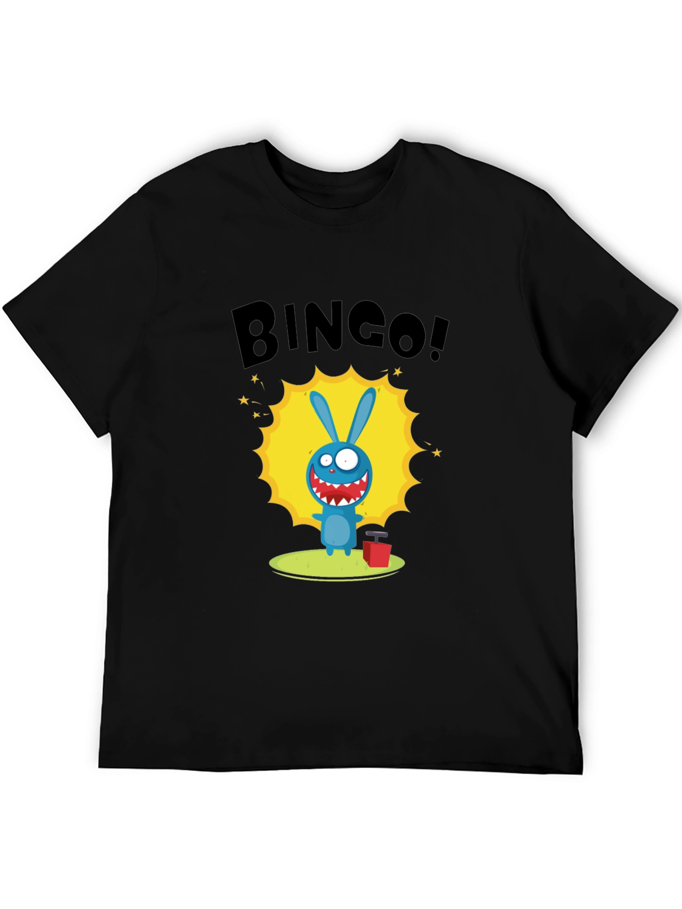 Black Bingo! Cartoon Bunny Graphic Print Black T-Shirt view 5