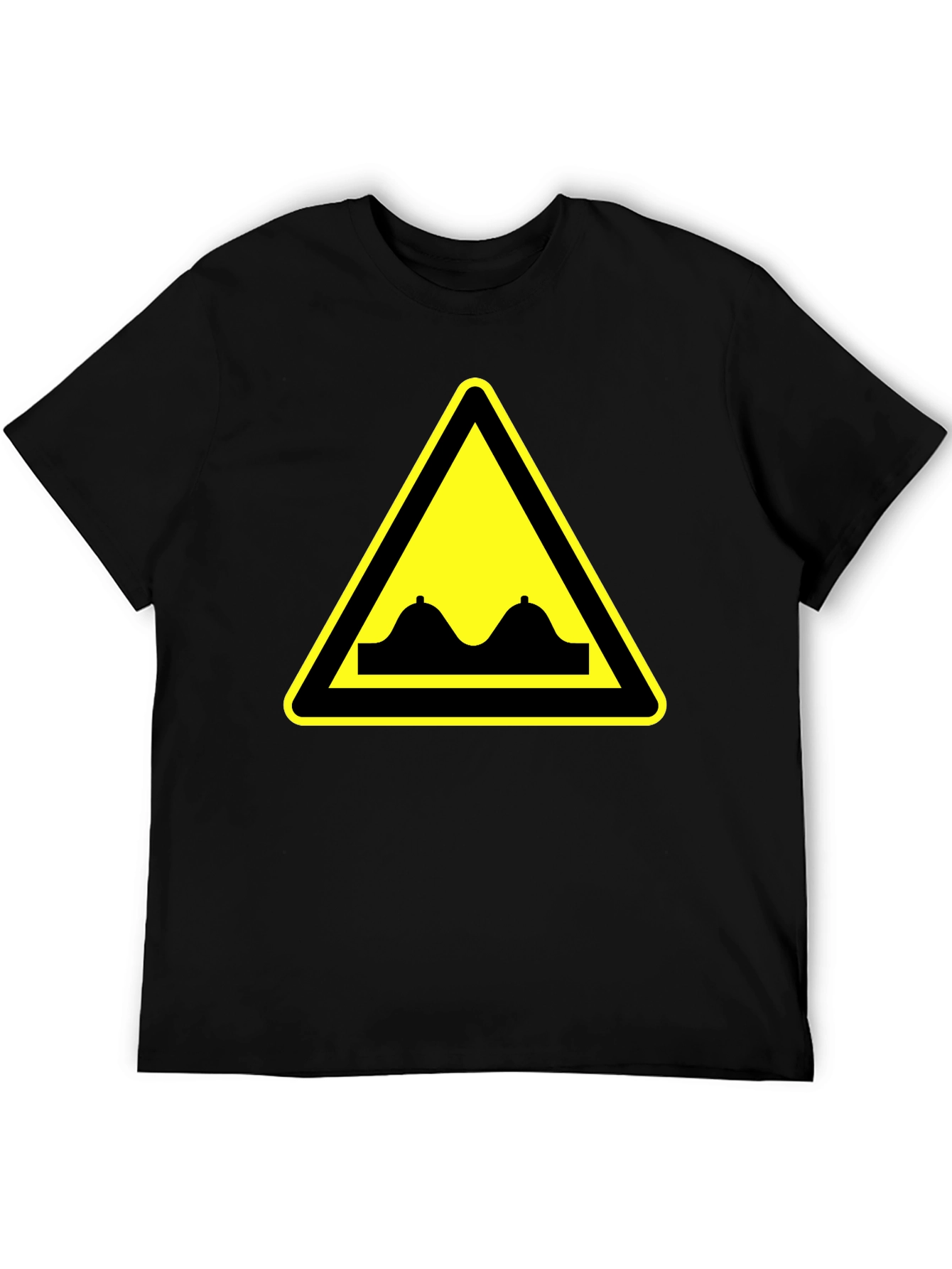 Black Funny Boobs Warning Sign T-Shirt - Black Cotton Tee view 5
