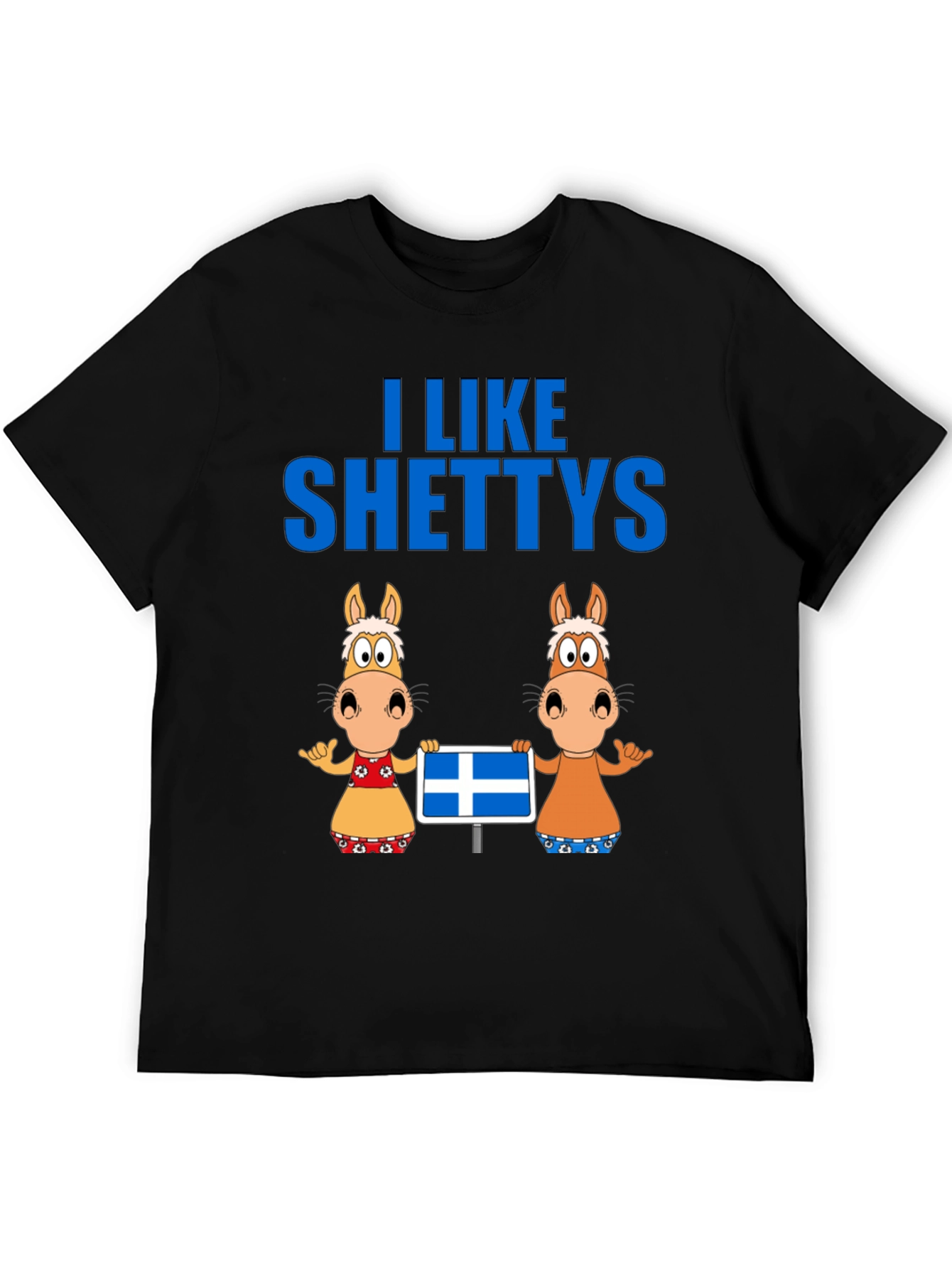 Black I Like Shettys T-Shirt: Cute Horse Cartoon Tee view 5