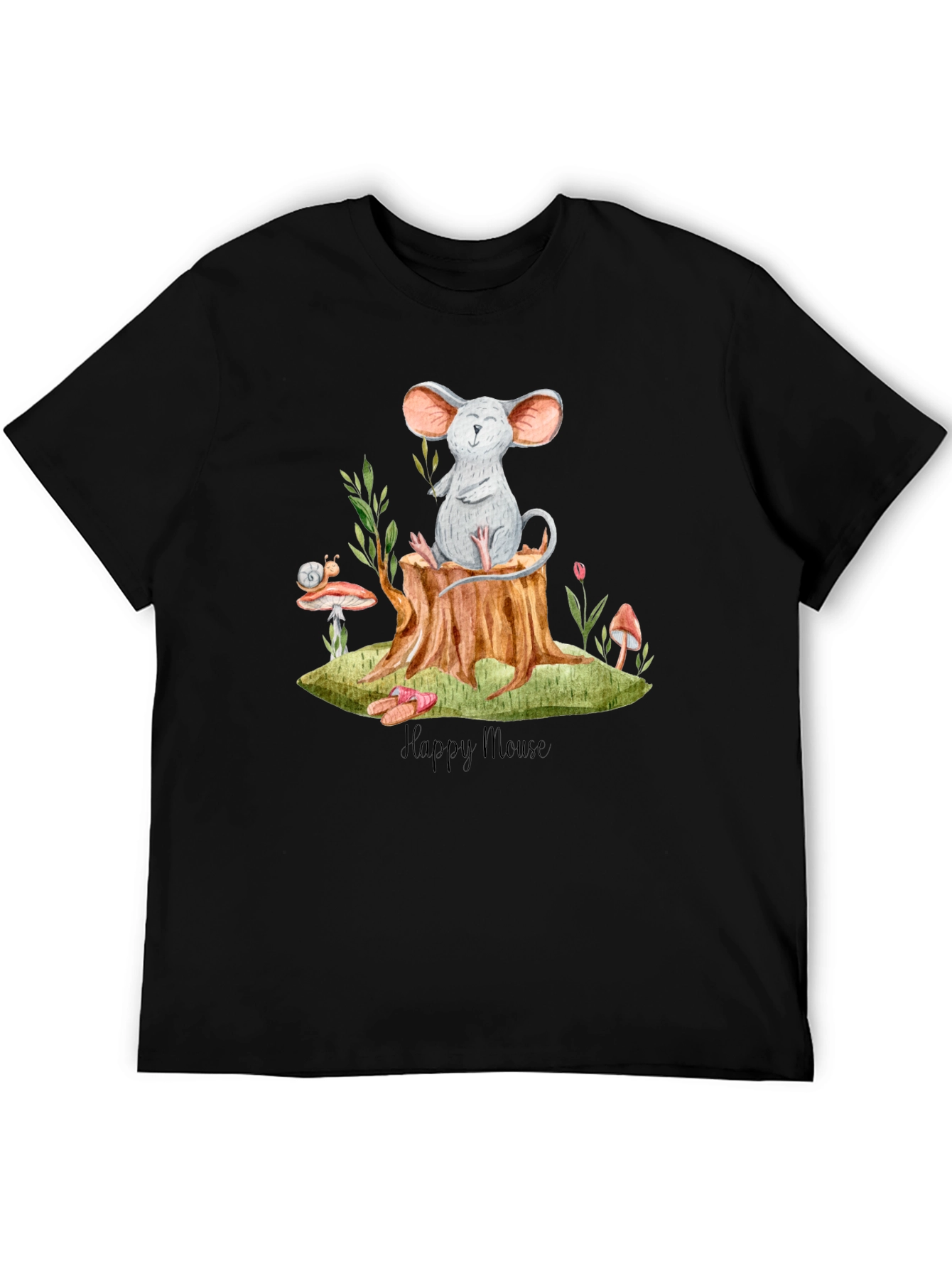 Black Happy Mouse Graphic Tee - Black Cotton T-Shirt view 5
