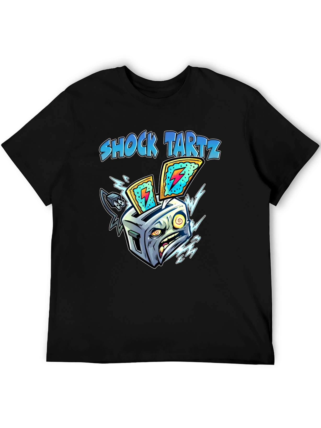 Black Shock Tartz Graphic T-Shirt - Electrifying Toaster Design view 5