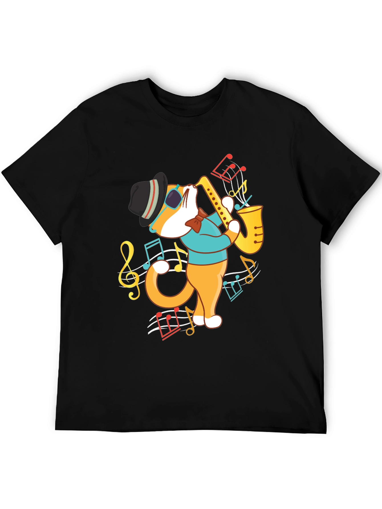 Black Cool Cat Saxophone Graphic T-Shirt view 5