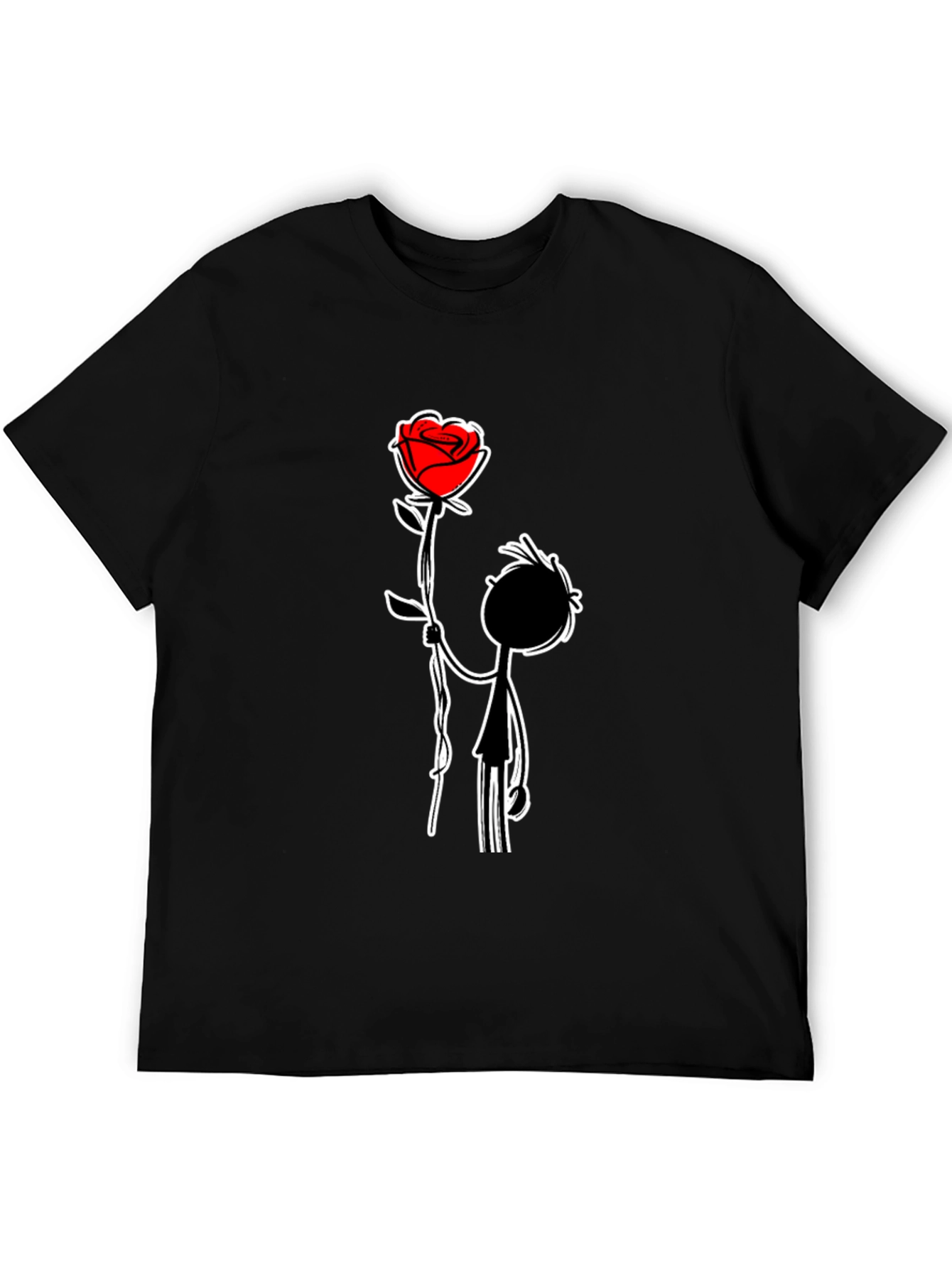 Black Romantic Rose Graphic Tee - Men's Black T-Shirt view 5