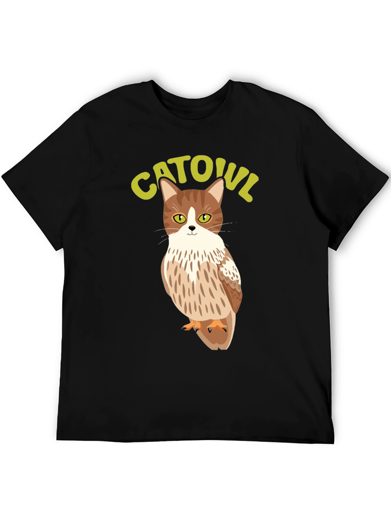 Black CATOUL T-Shirt - Cat Owl Hybrid Graphic Tee view 5