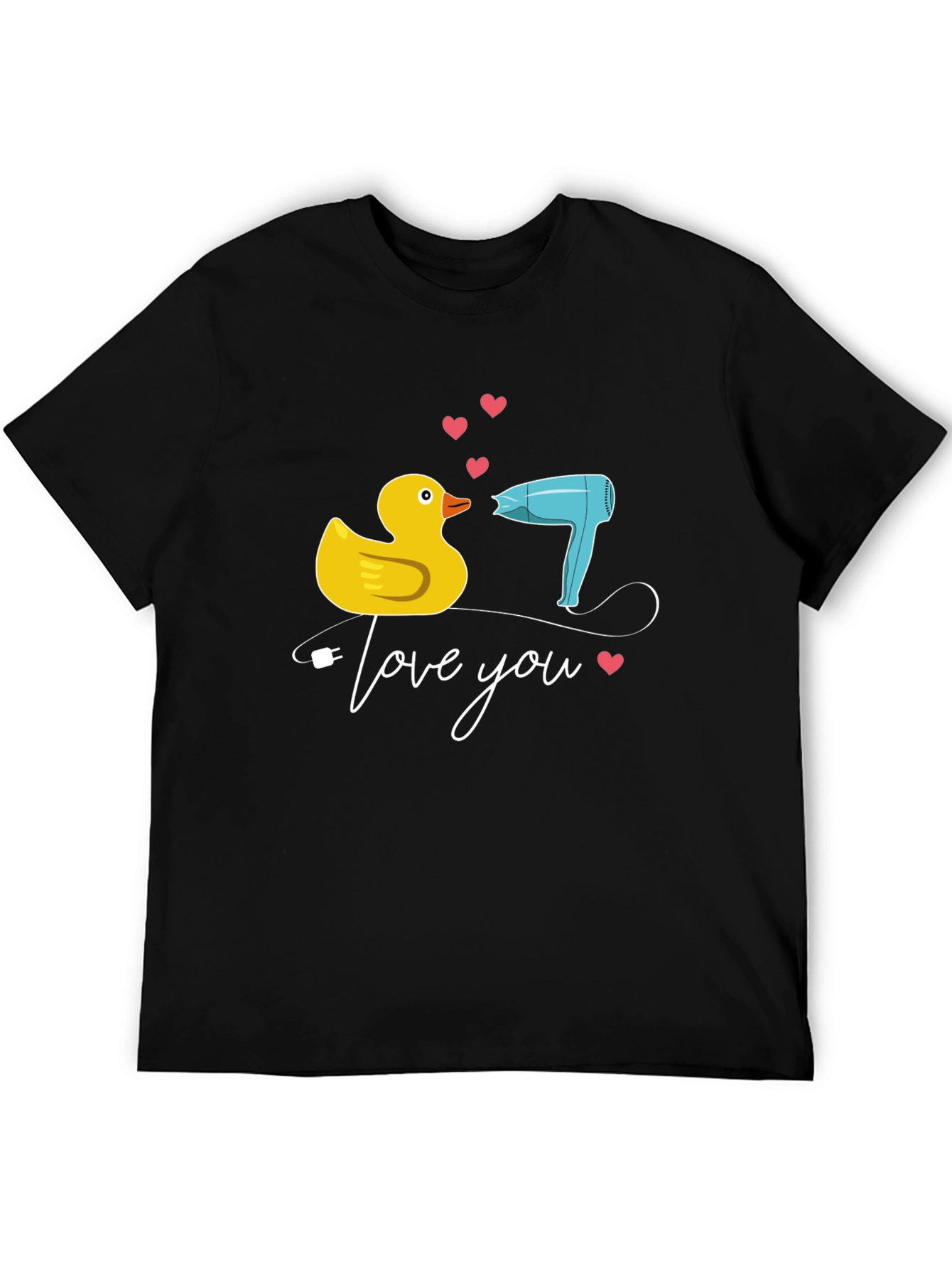 Black Duck & Hair Dryer 'Love You' Black T-Shirt view 5