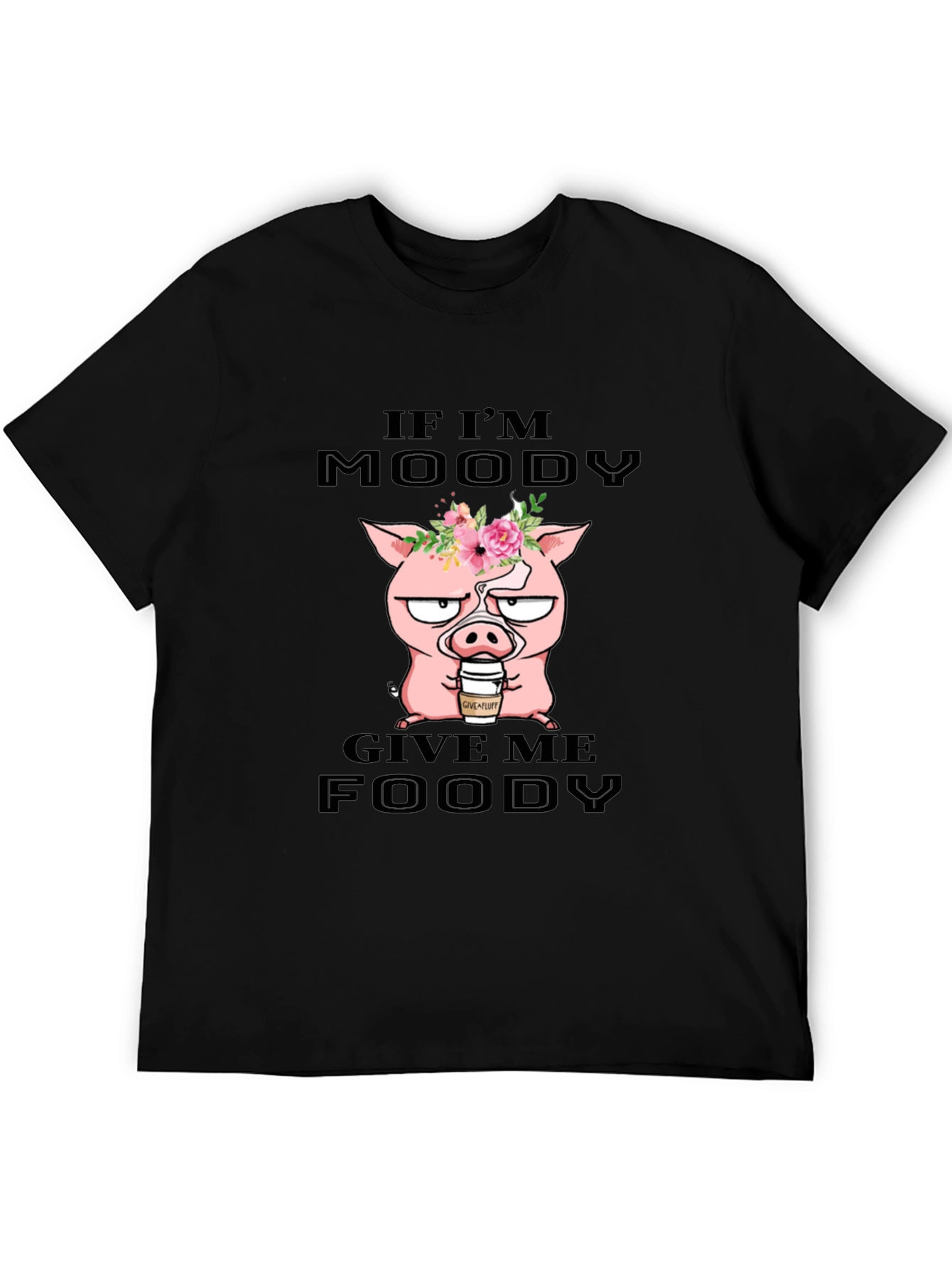 Black Moody Pig Foodie T-Shirt view 5
