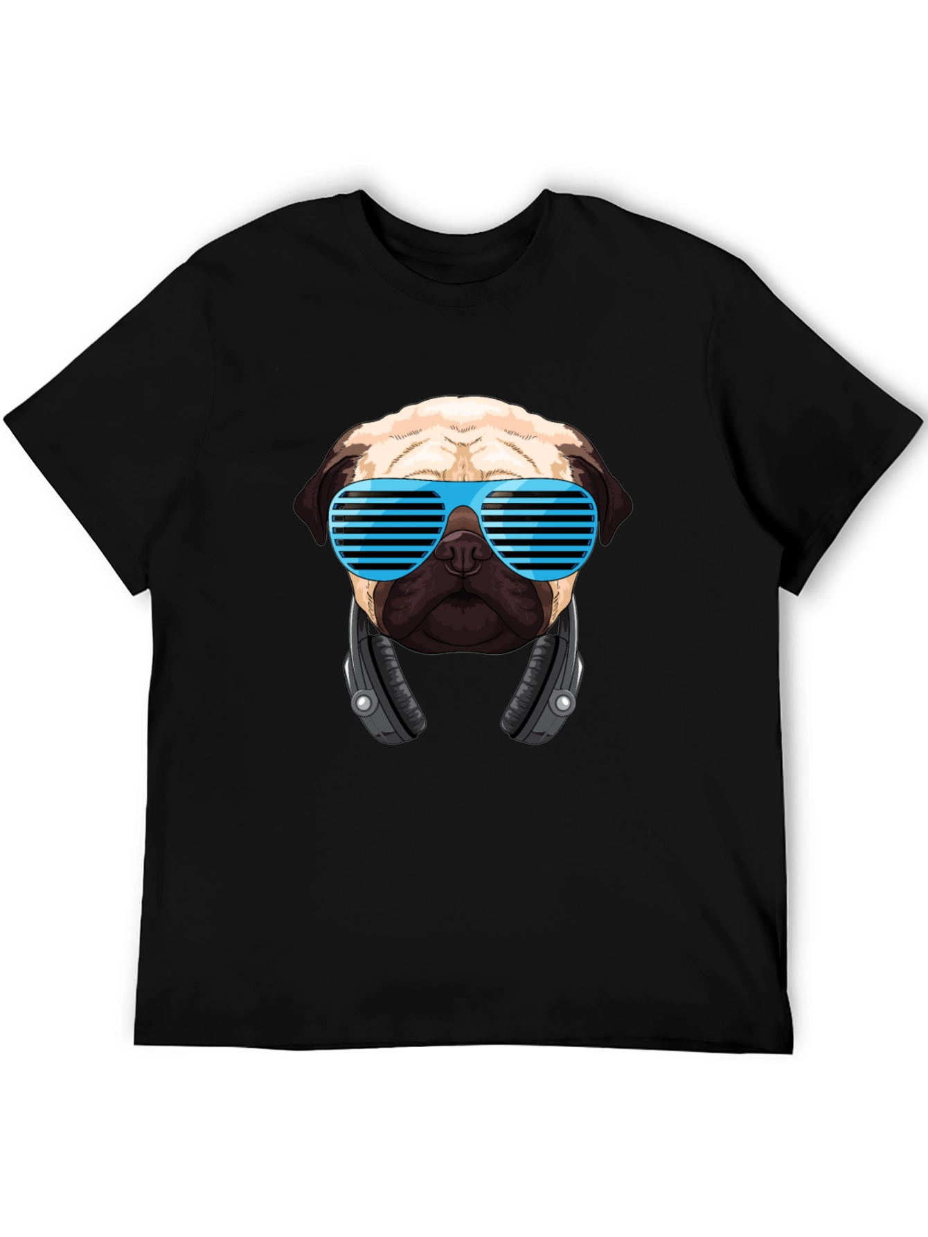 Black Cool Pug DJ Black T-Shirt view 5