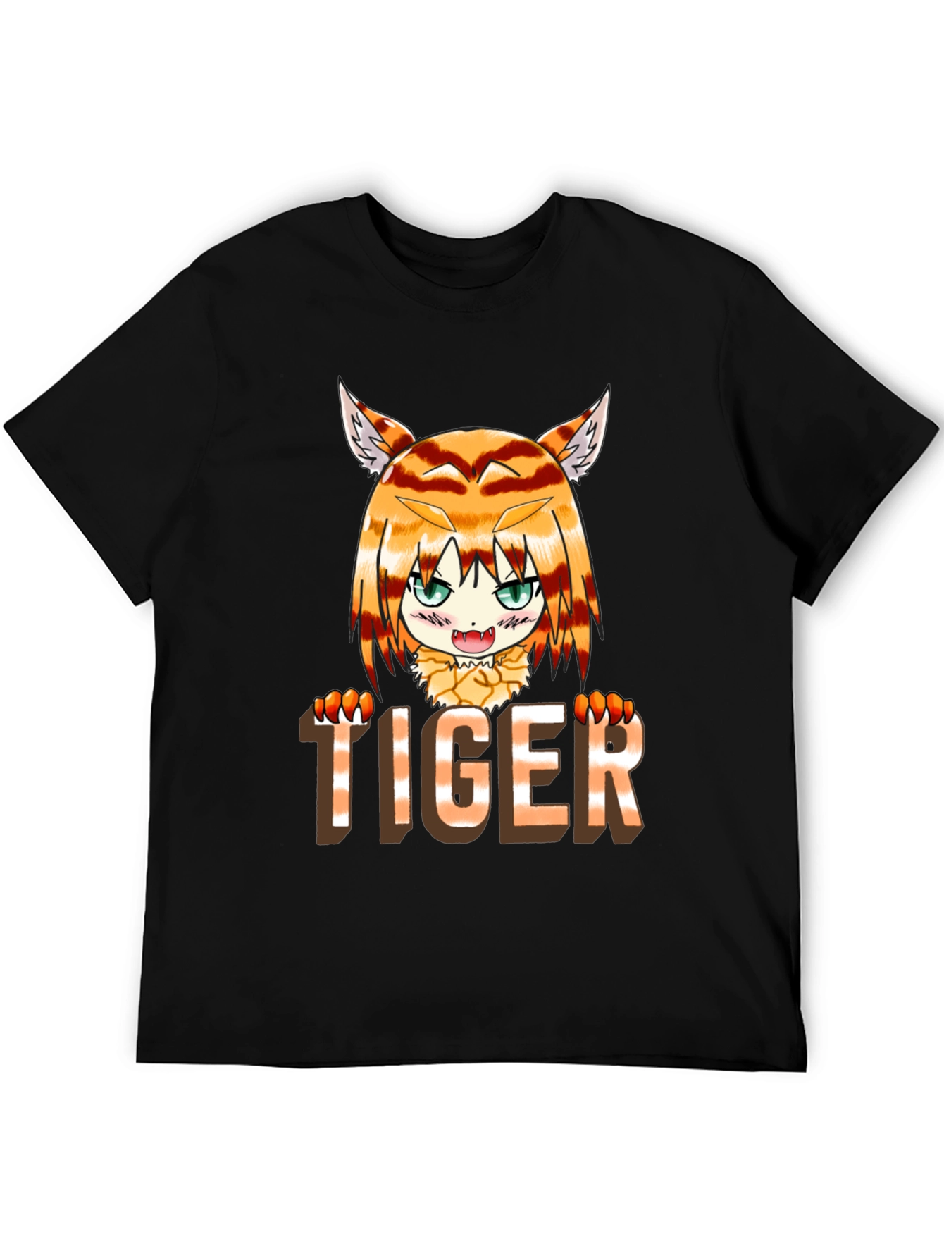 Black Anime Tiger Graphic Tee - Fun Casual Wear view 5