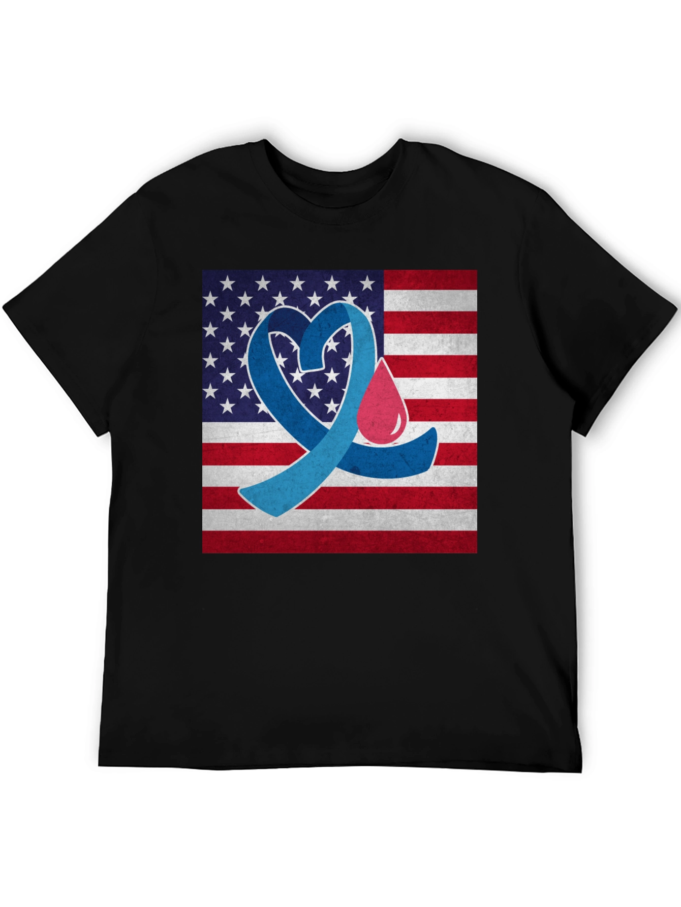 Black Diabetes Awareness USA Flag Heart T-Shirt view 5