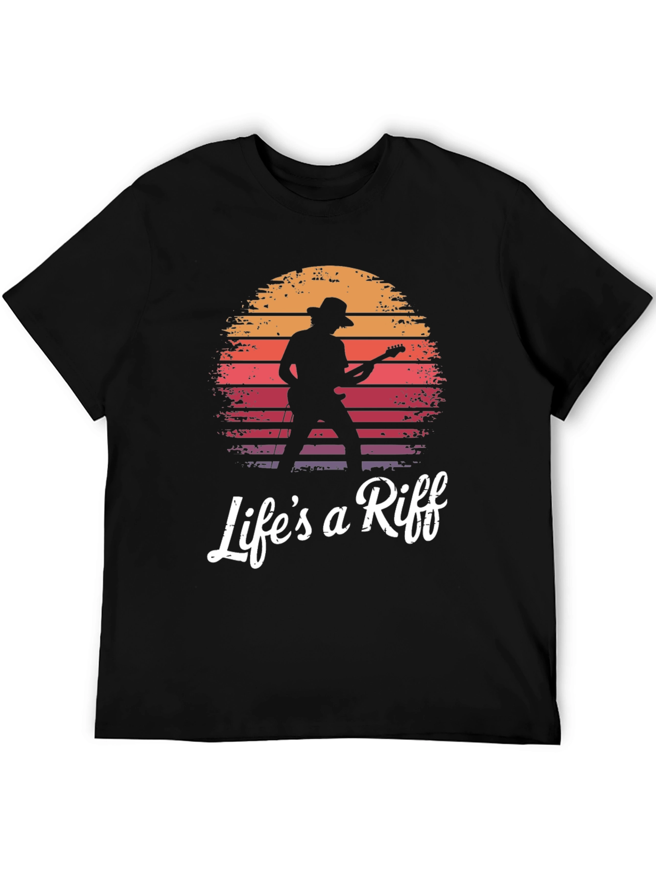 Black Life's a Riff Guitarist Sunset Graphic T-Shirt view 5