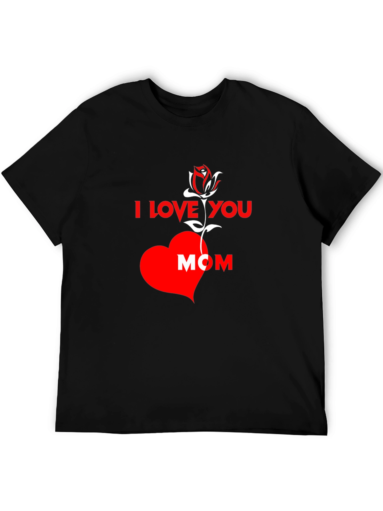 Black I Love You Mom T-Shirt - Rose Heart Design view 5