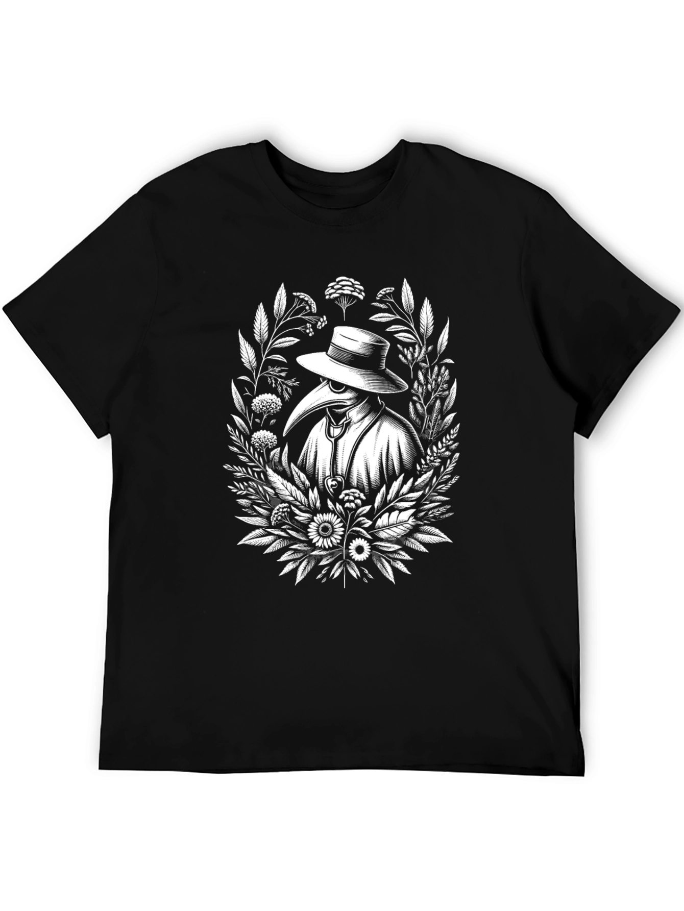 Black Plague Doctor Floral Black T-Shirt view 5