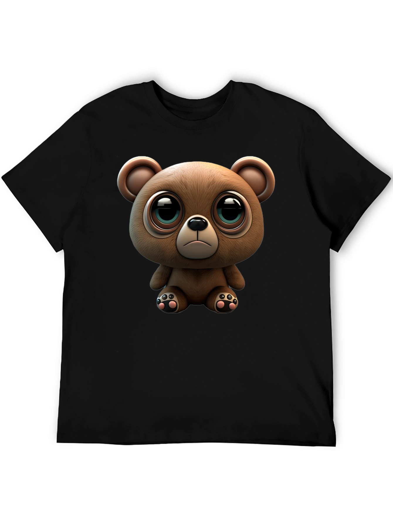 Black Cute Teddy Bear Graphic Black T-Shirt view 5
