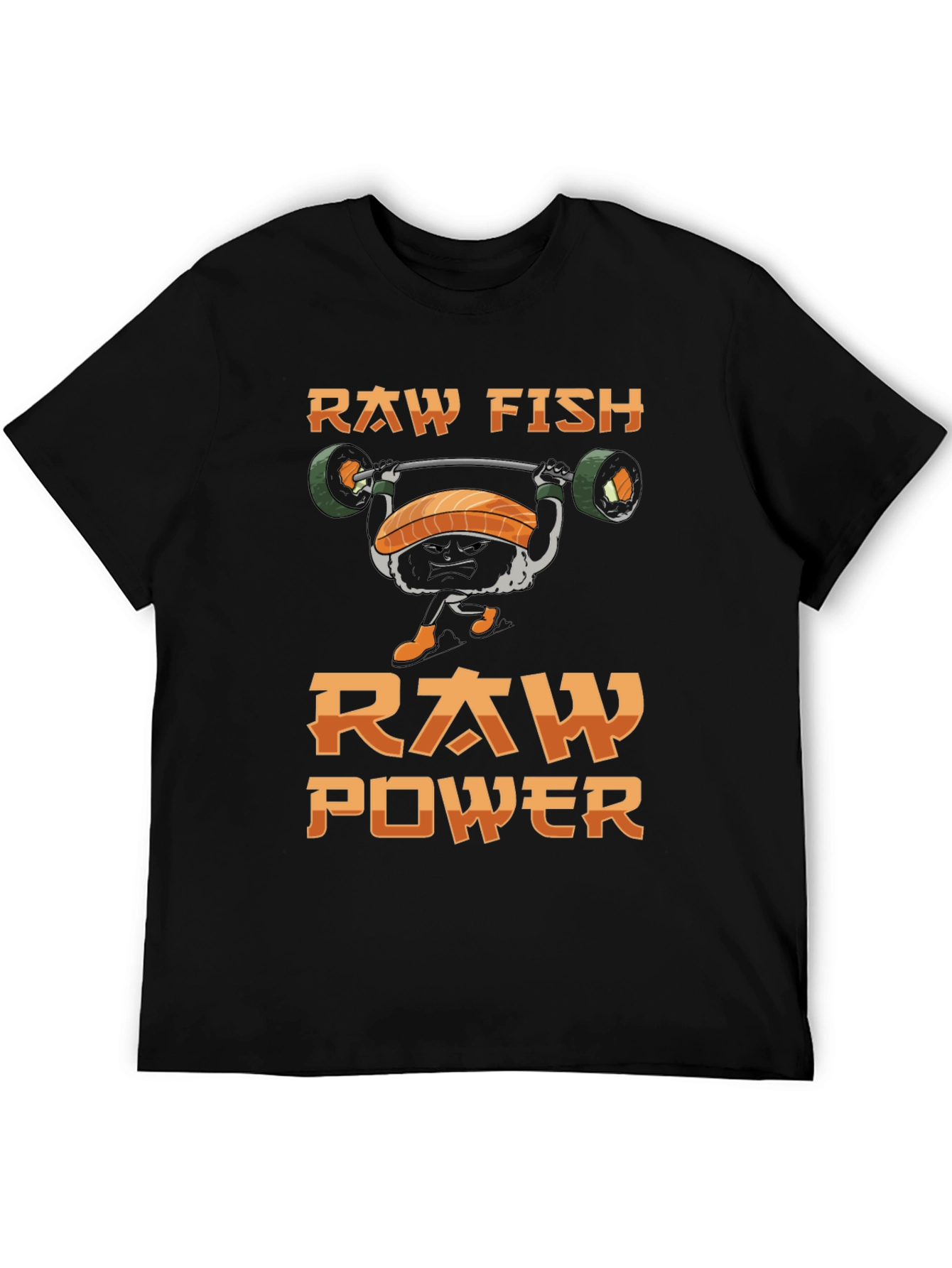Black Raw Fish Raw Power T-Shirt - Weightlifting Sushi Tee view 5