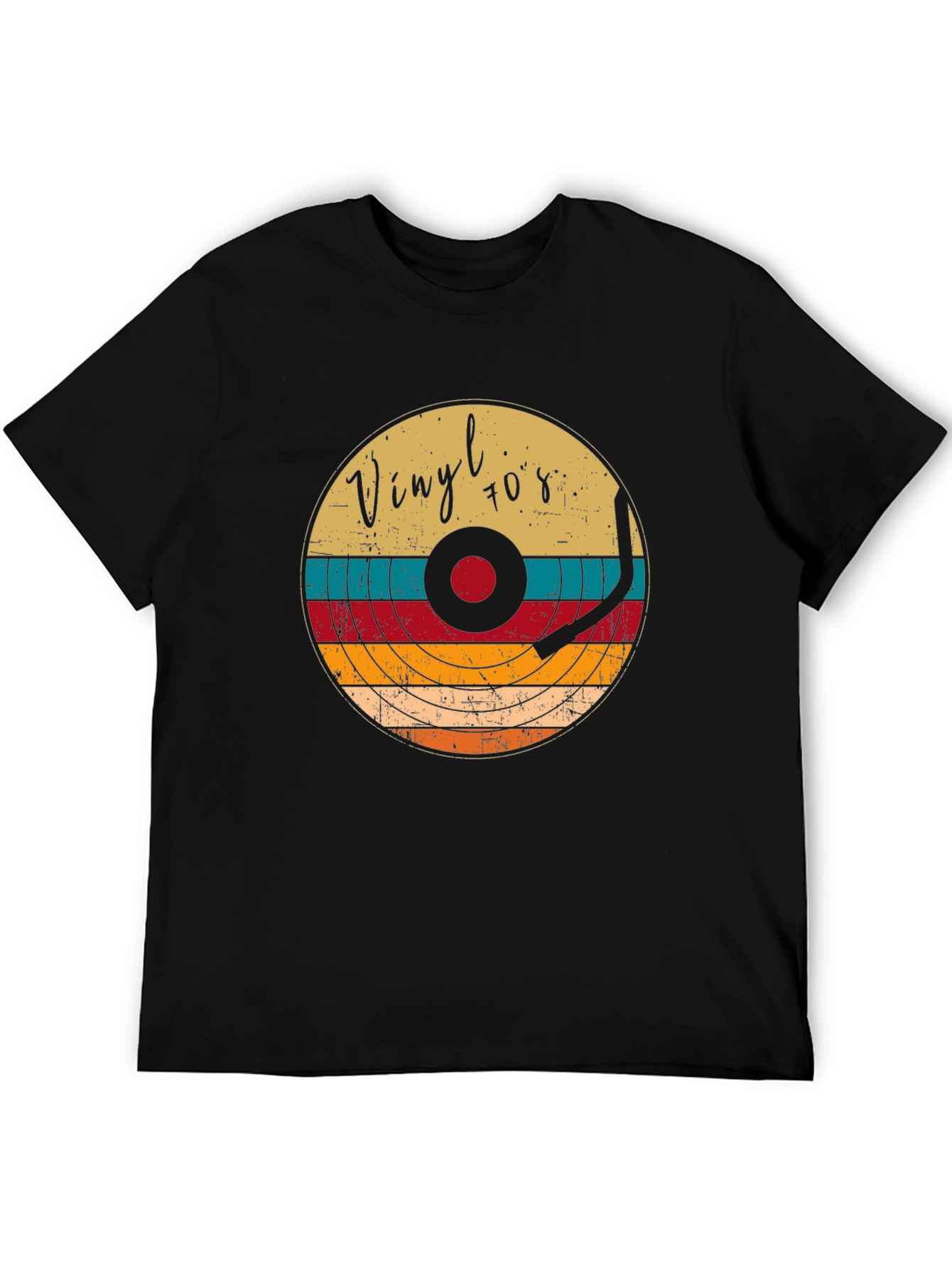 Black Retro Vinyl Record 70s Style T-Shirt view 5