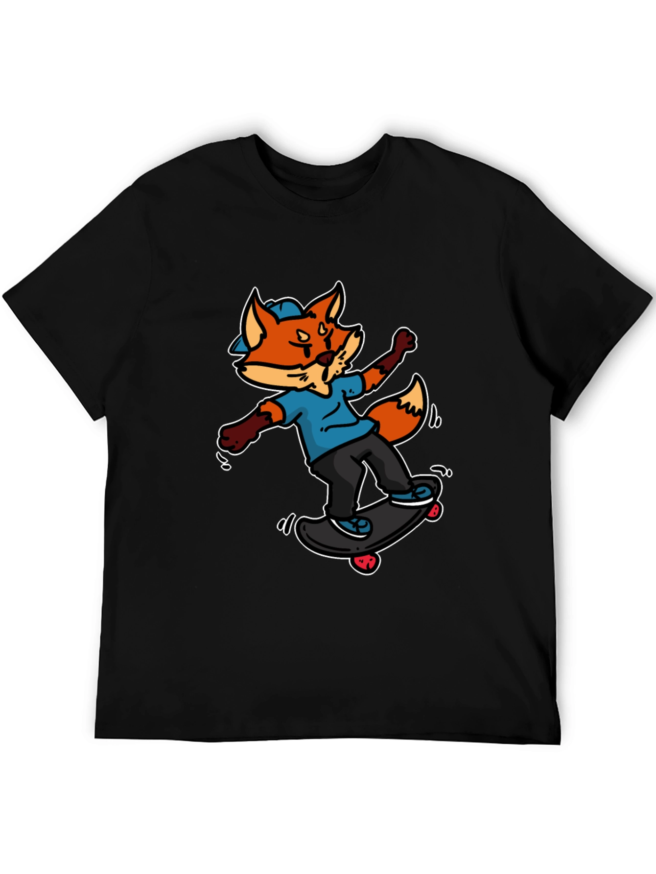 Black Skateboarding Fox Graphic Tee - Cool Cartoon Design view 5