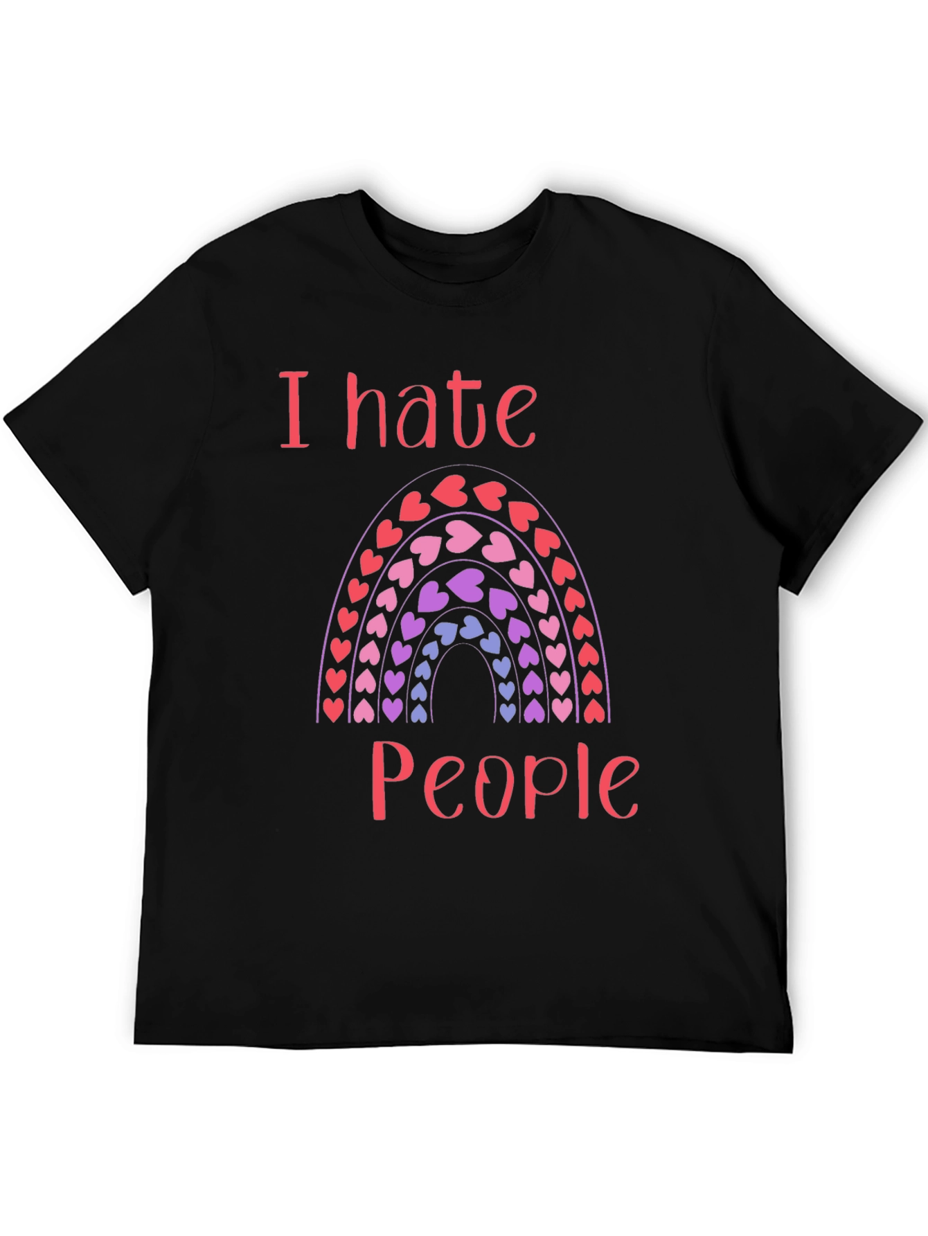 Black I Hate People Rainbow Heart T-Shirt view 5