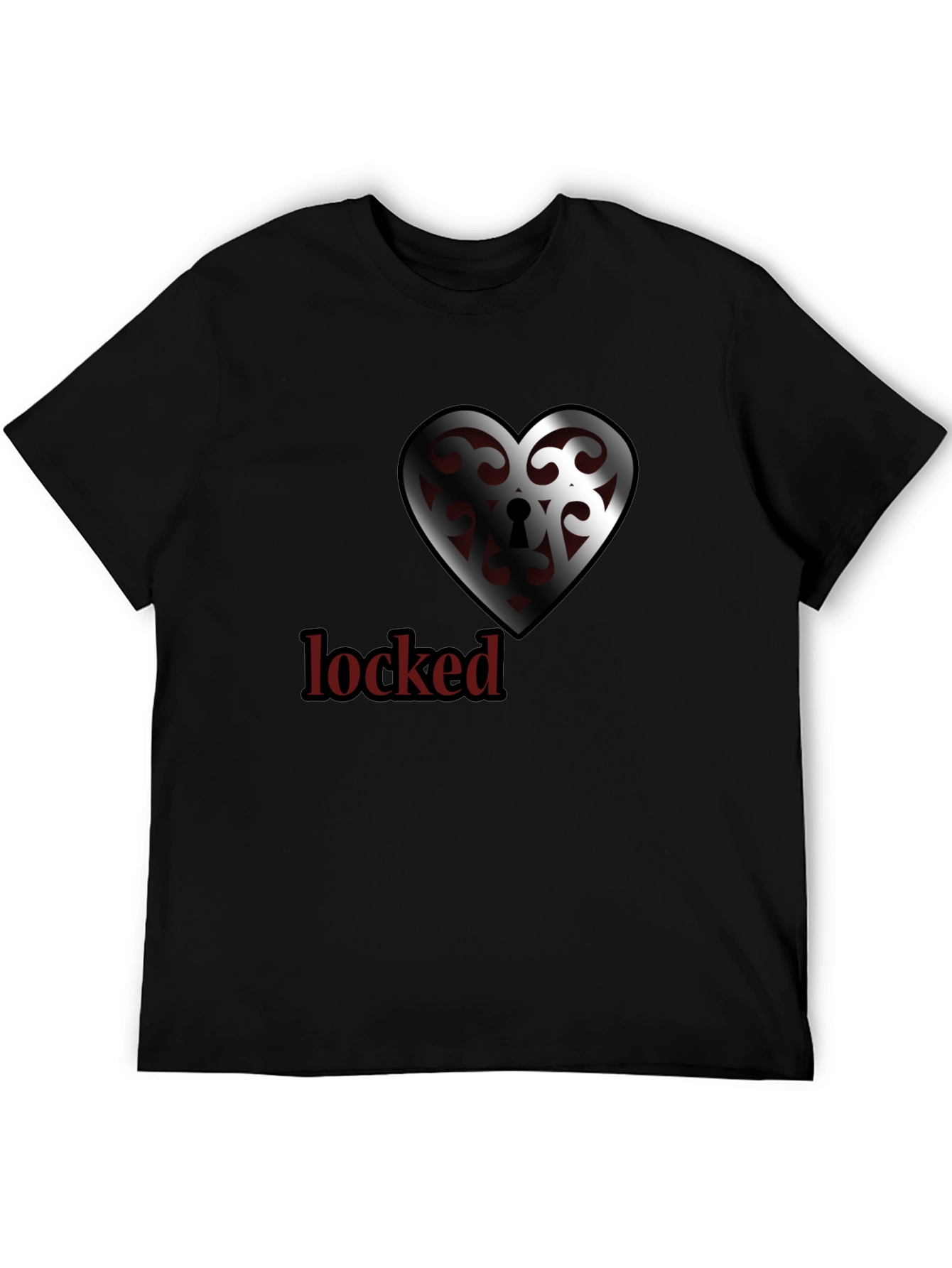 Black Locked Heart Graphic Tee - Stylish Crew Neck view 5