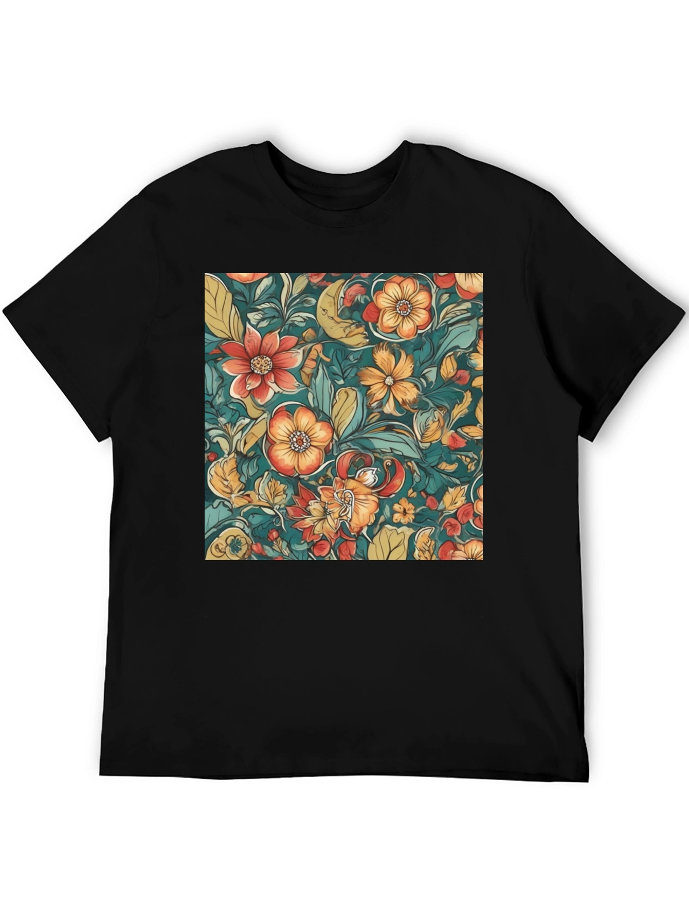 Black Floral Pattern Black T-Shirt view 5