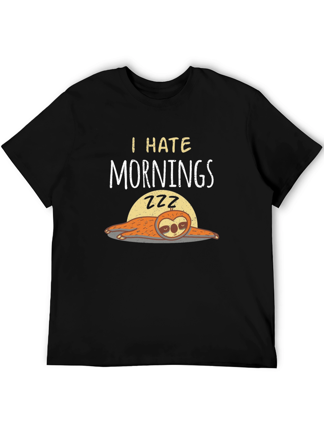 Black I Hate Mornings Sloth Graphic T-Shirt view 5