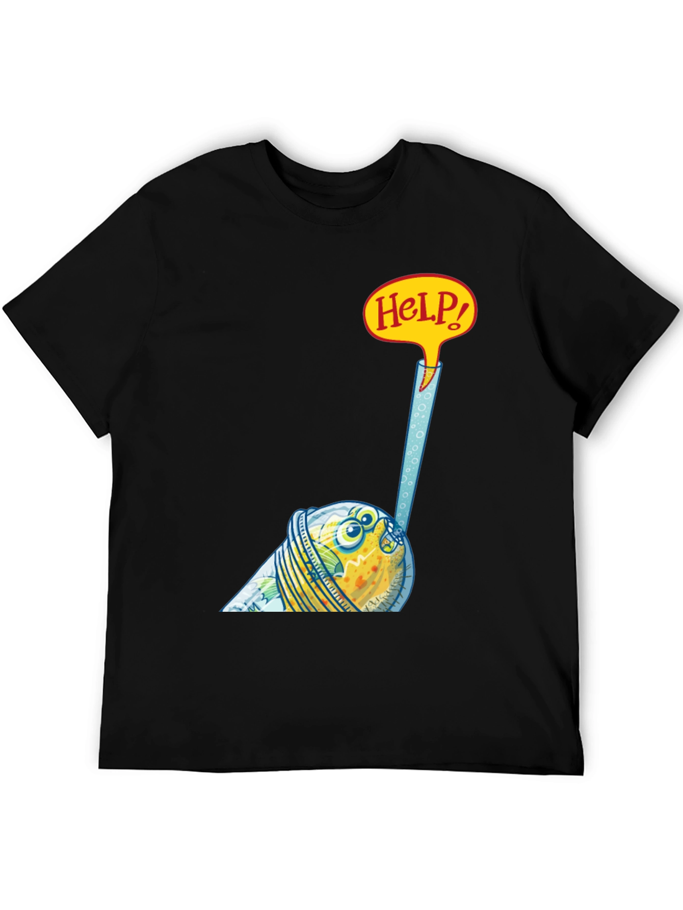 Black Funny Fish in a Glass T-Shirt - Help! view 5