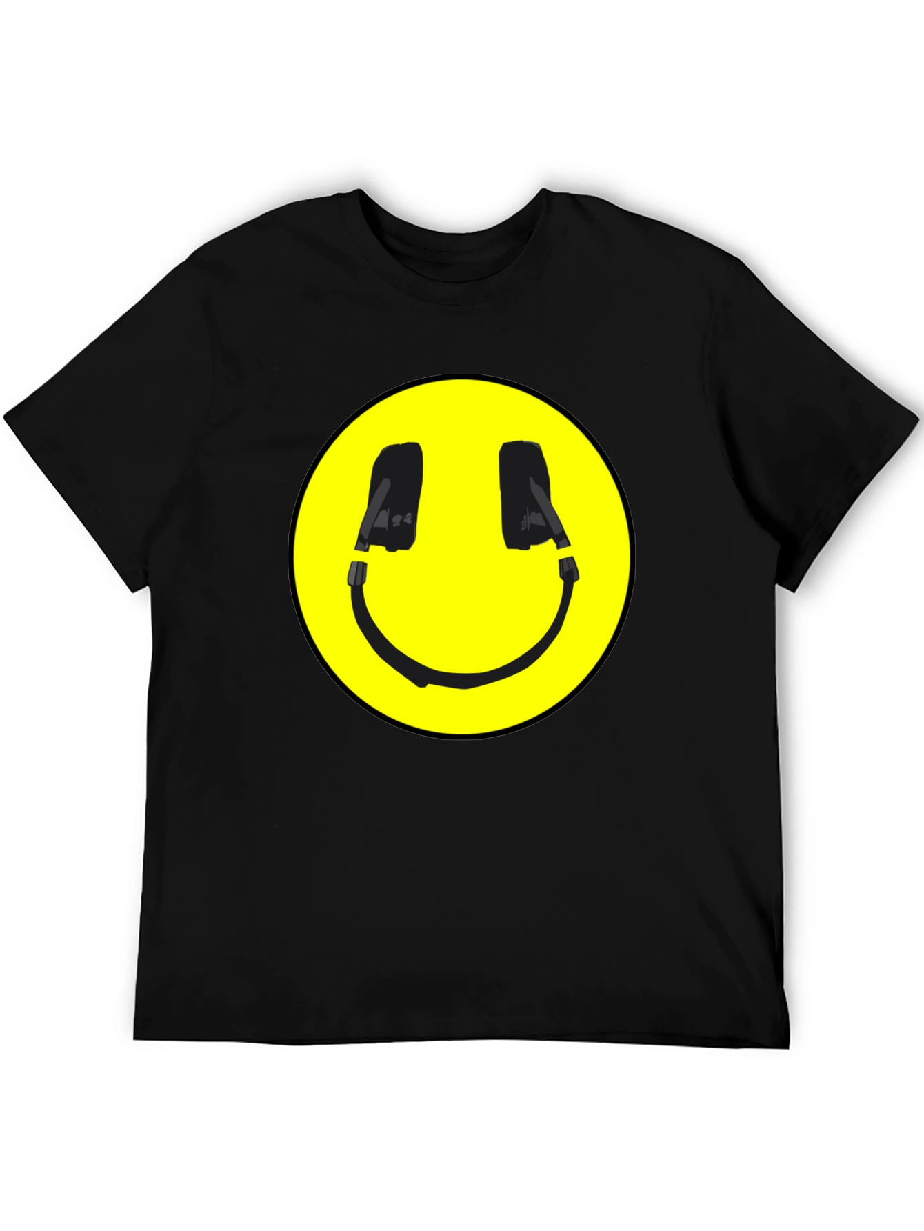 Black Smiley Face Headphone Graphic Black T-Shirt view 5