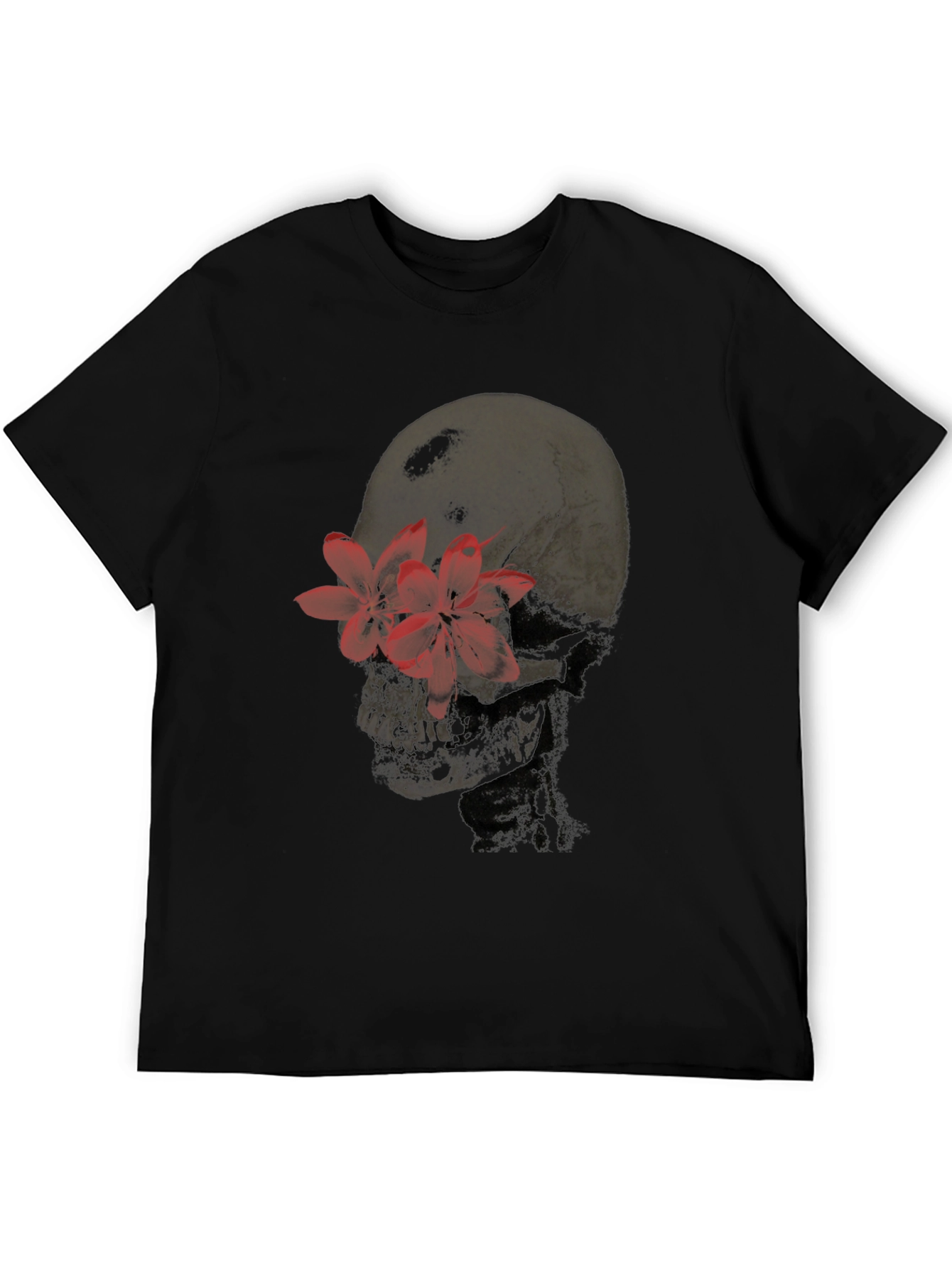 Black Skull and Flower Graphic T-Shirt view 5