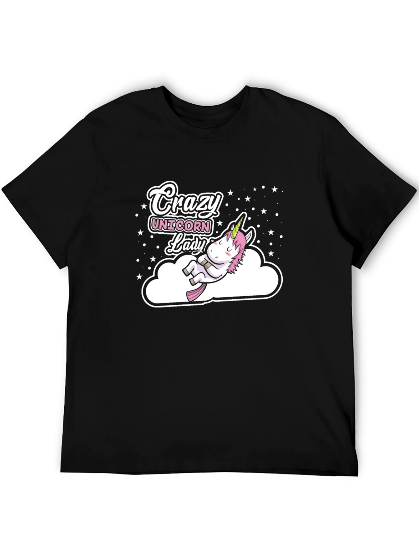 Black Crazy Unicorn Lady Black T-Shirt view 5