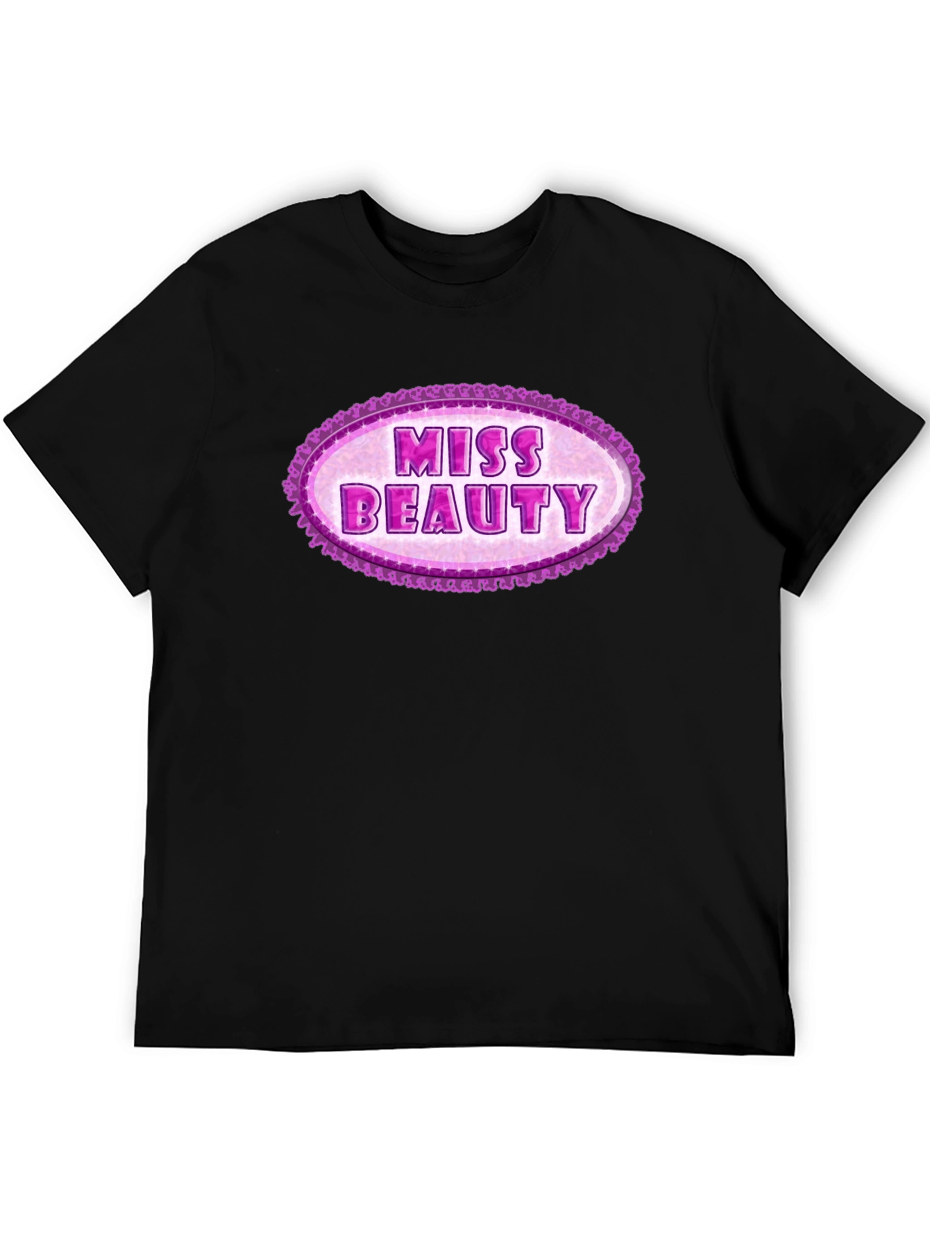 Black Miss Beauty Oval Graphic Tee - Black Cotton Blend view 5