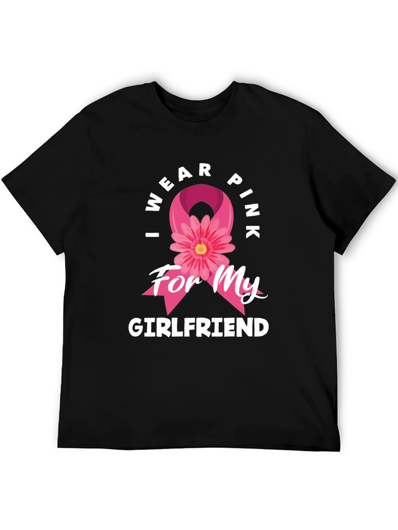 Black I Wear Pink for My Girlfriend Breast Cancer Awareness T-Shirt view 5