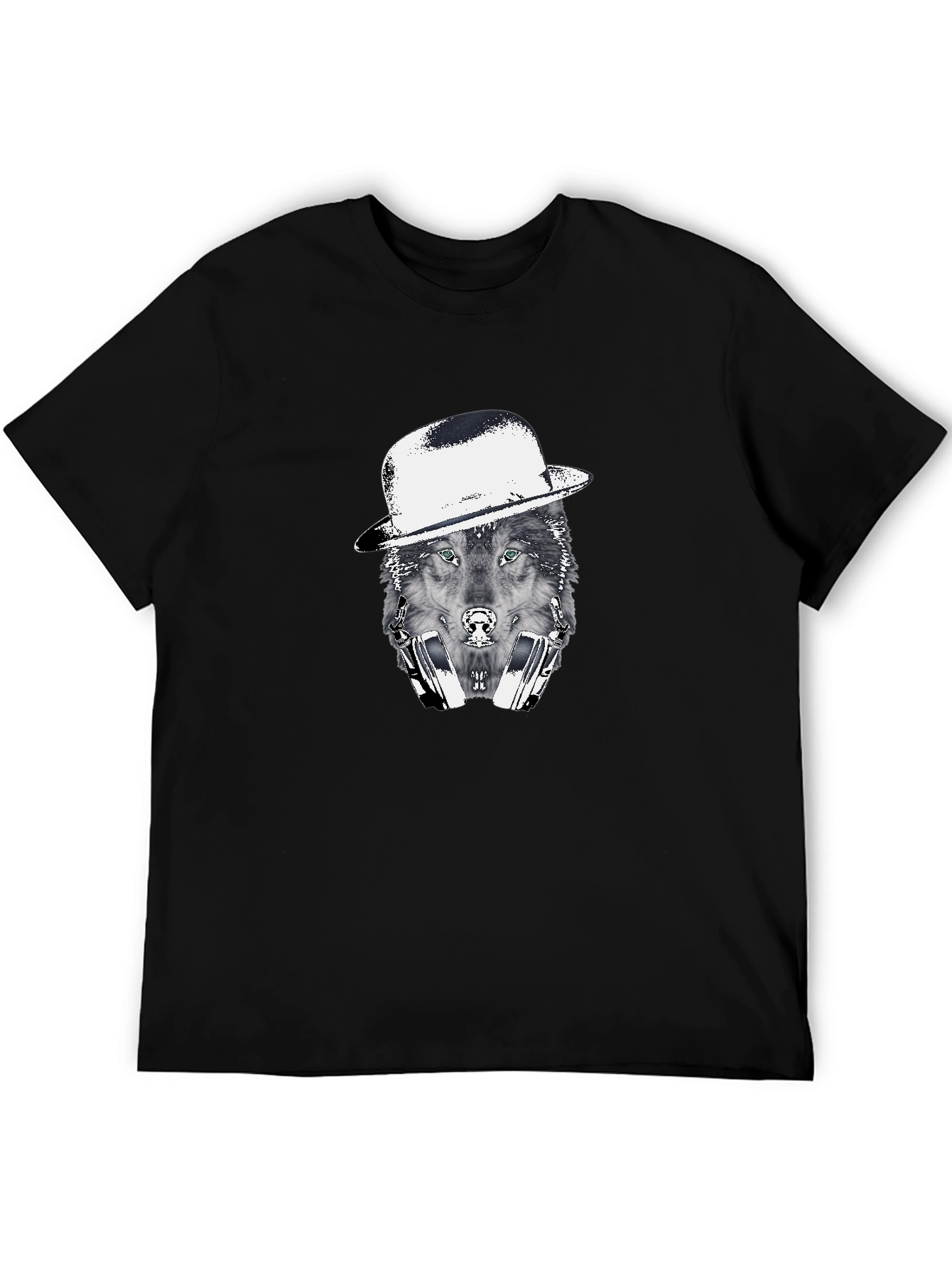 Black Wolf in Hat Graphic T-Shirt view 5