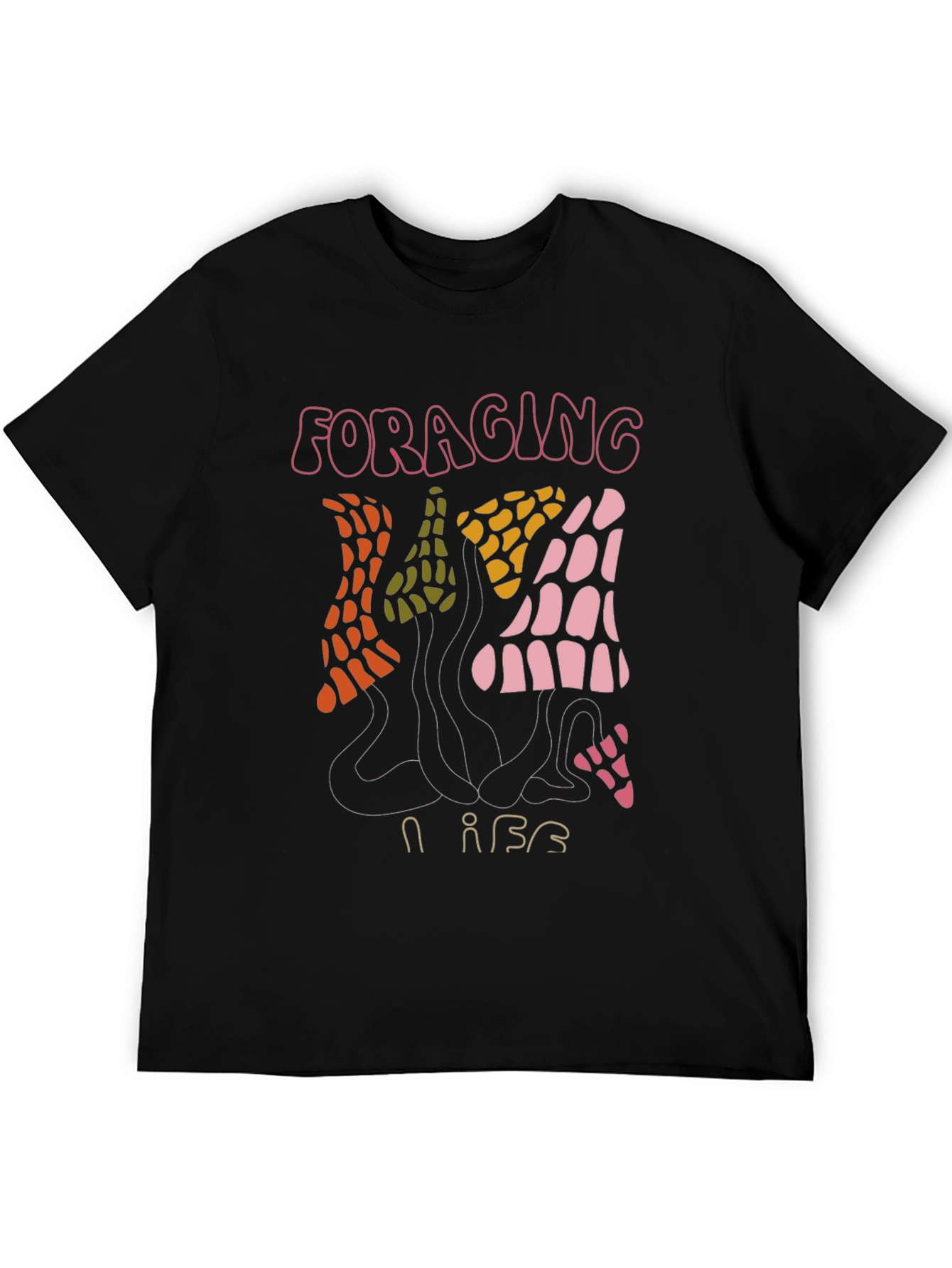 Black Foraging Vibes T-Shirt - Unique Mushroom Design view 5