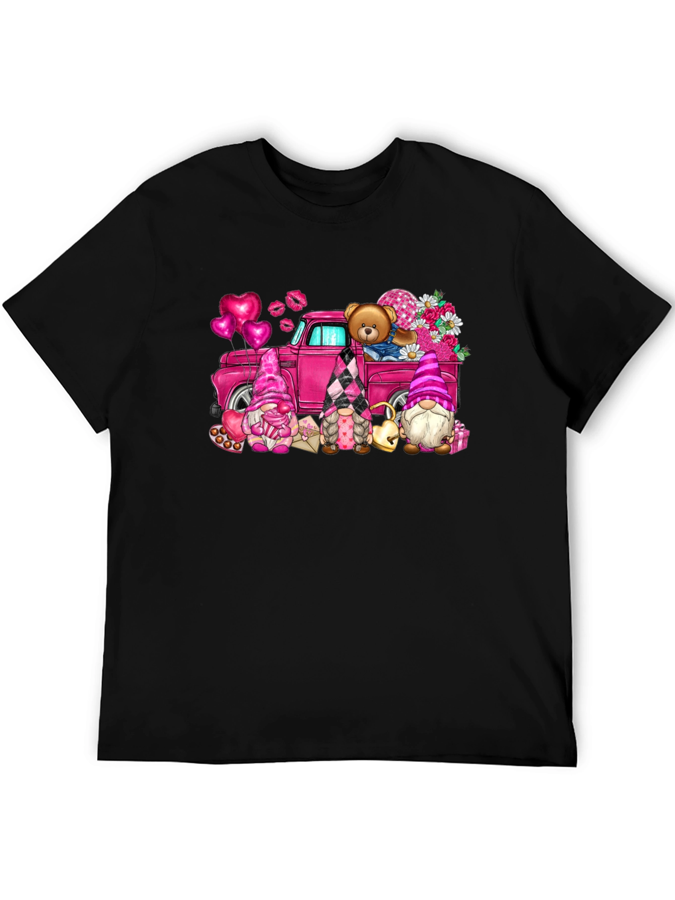 Black Valentine's Day Gnomes Truck T-Shirt view 5