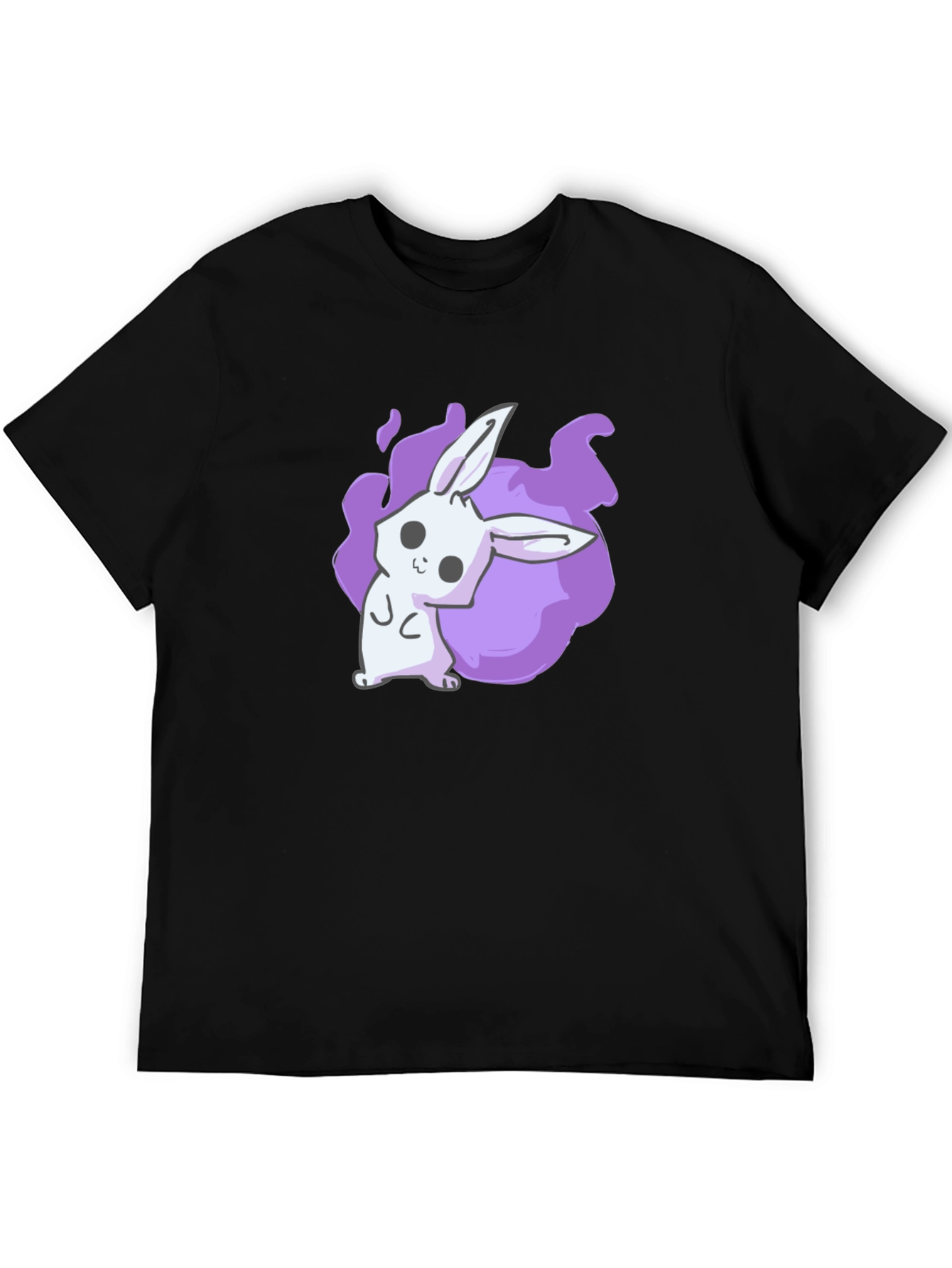 Black Cute Anime Bunny Graphic Black T-Shirt view 5