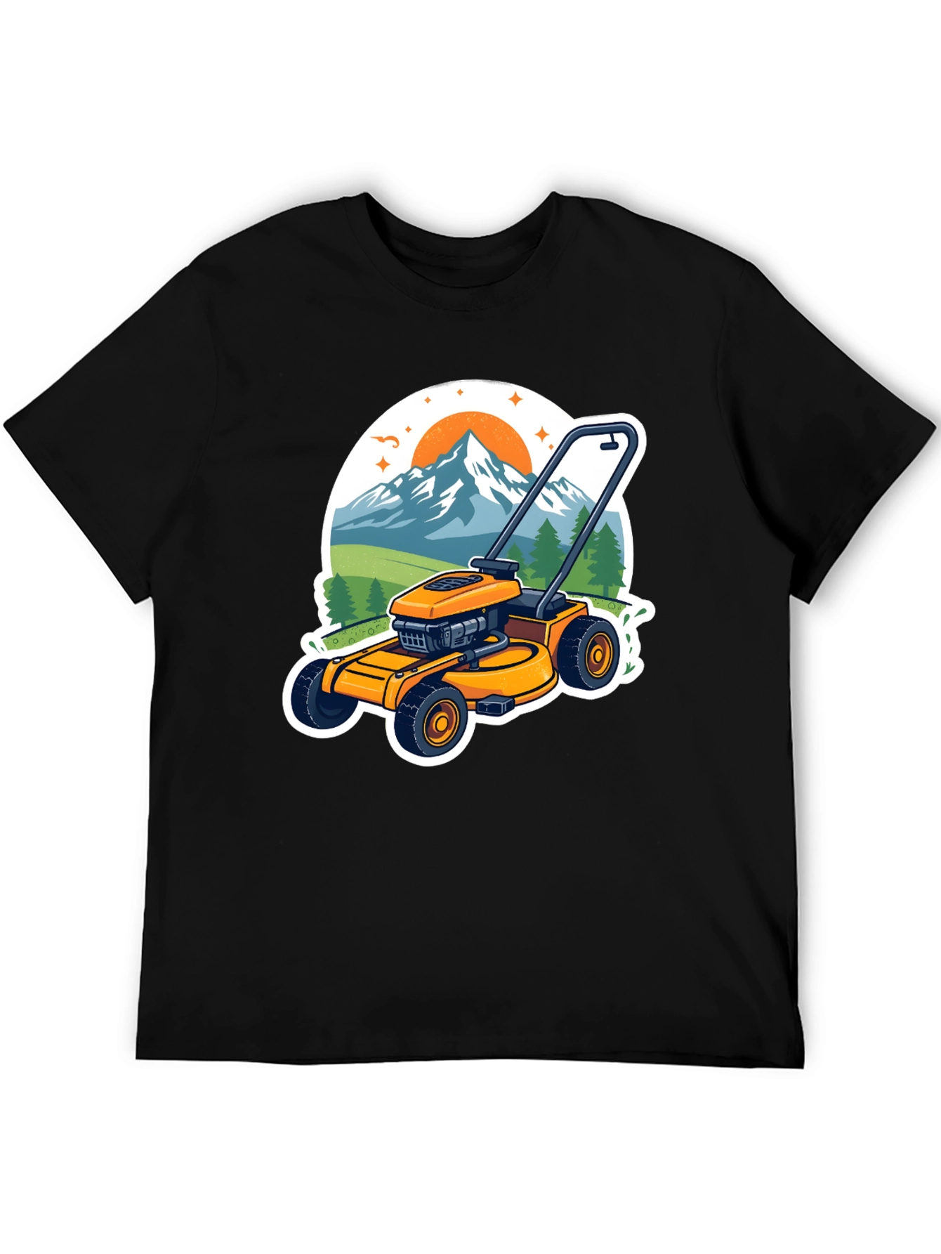 Black Lawnmower Landscape Graphic Tee view 5