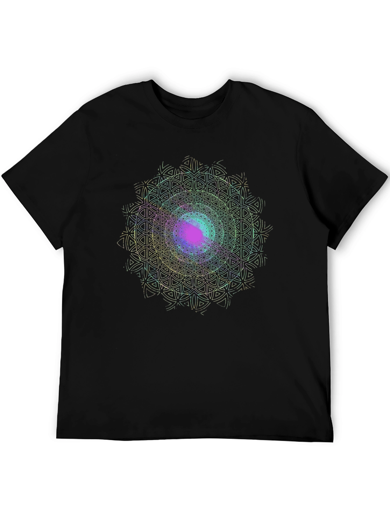 Black Geometric Mandala Black T-Shirt view 5